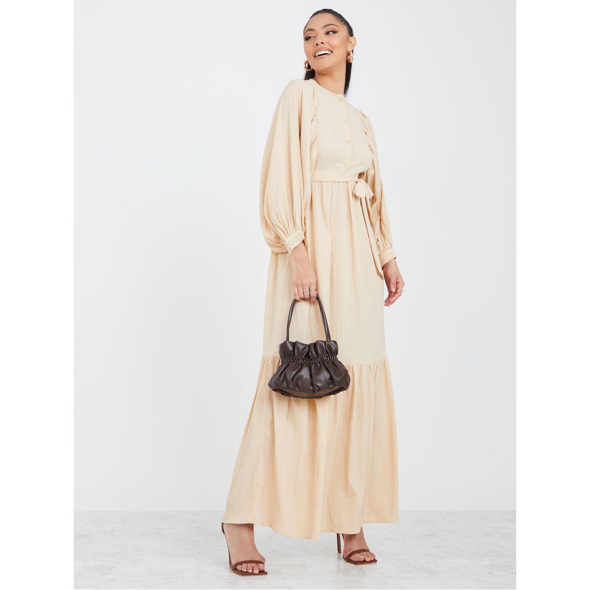 فستان طويل بكسرات مع حزام-women-clothing-dresses-image-1