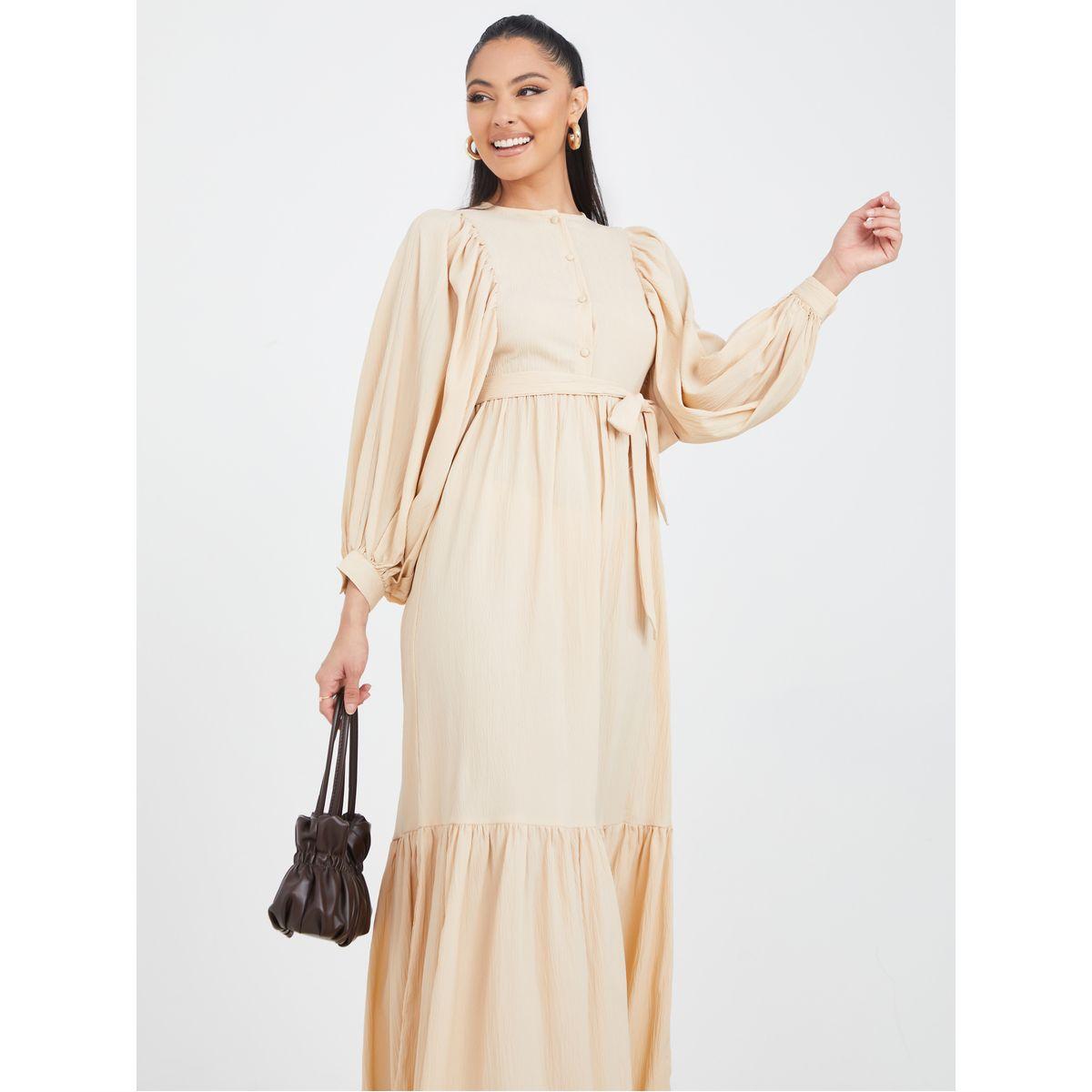 فستان طويل بكسرات مع حزام-women-clothing-dresses-image-2