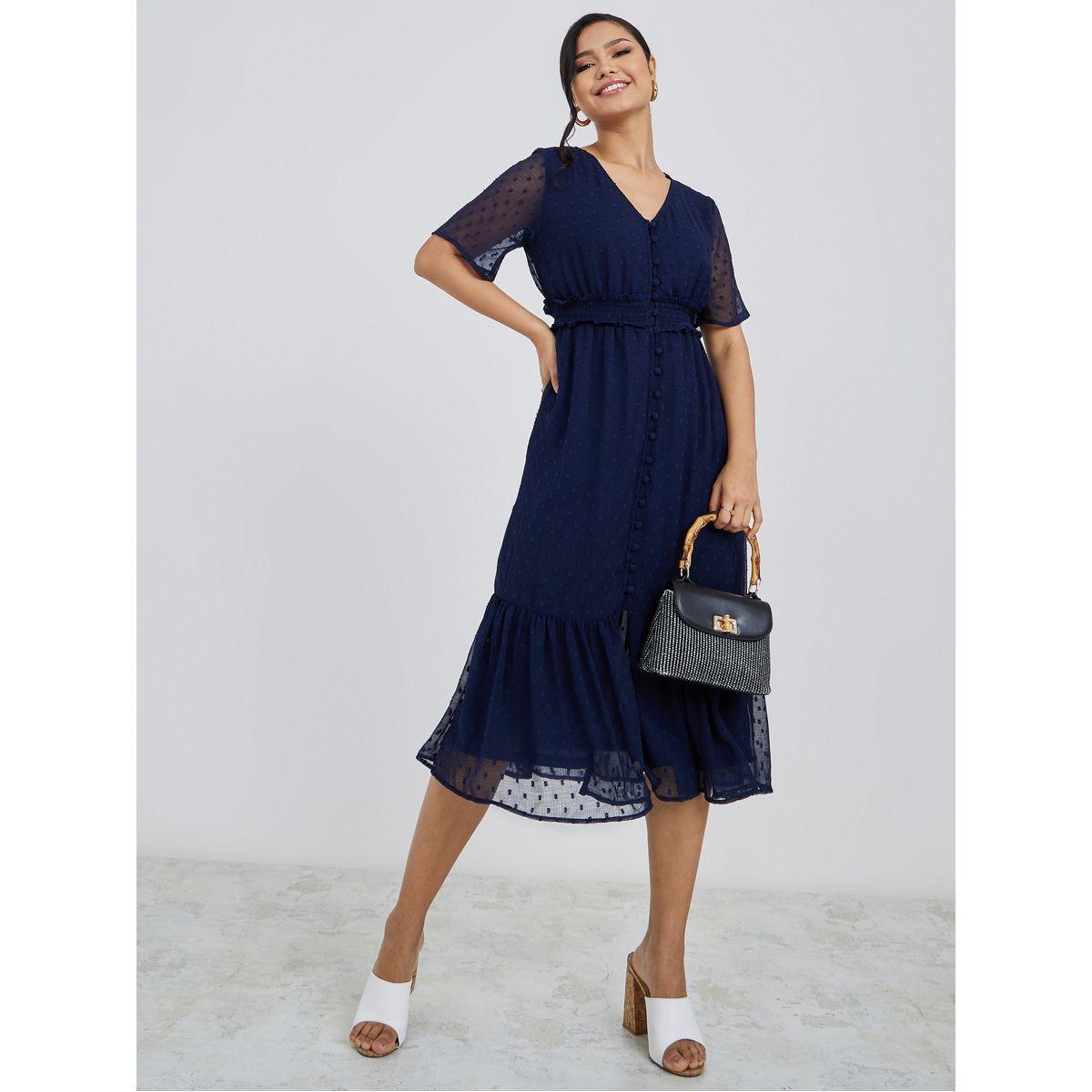 فستان ميدي باكمام قصيرة وكشكش-women-clothing-dresses-image-2