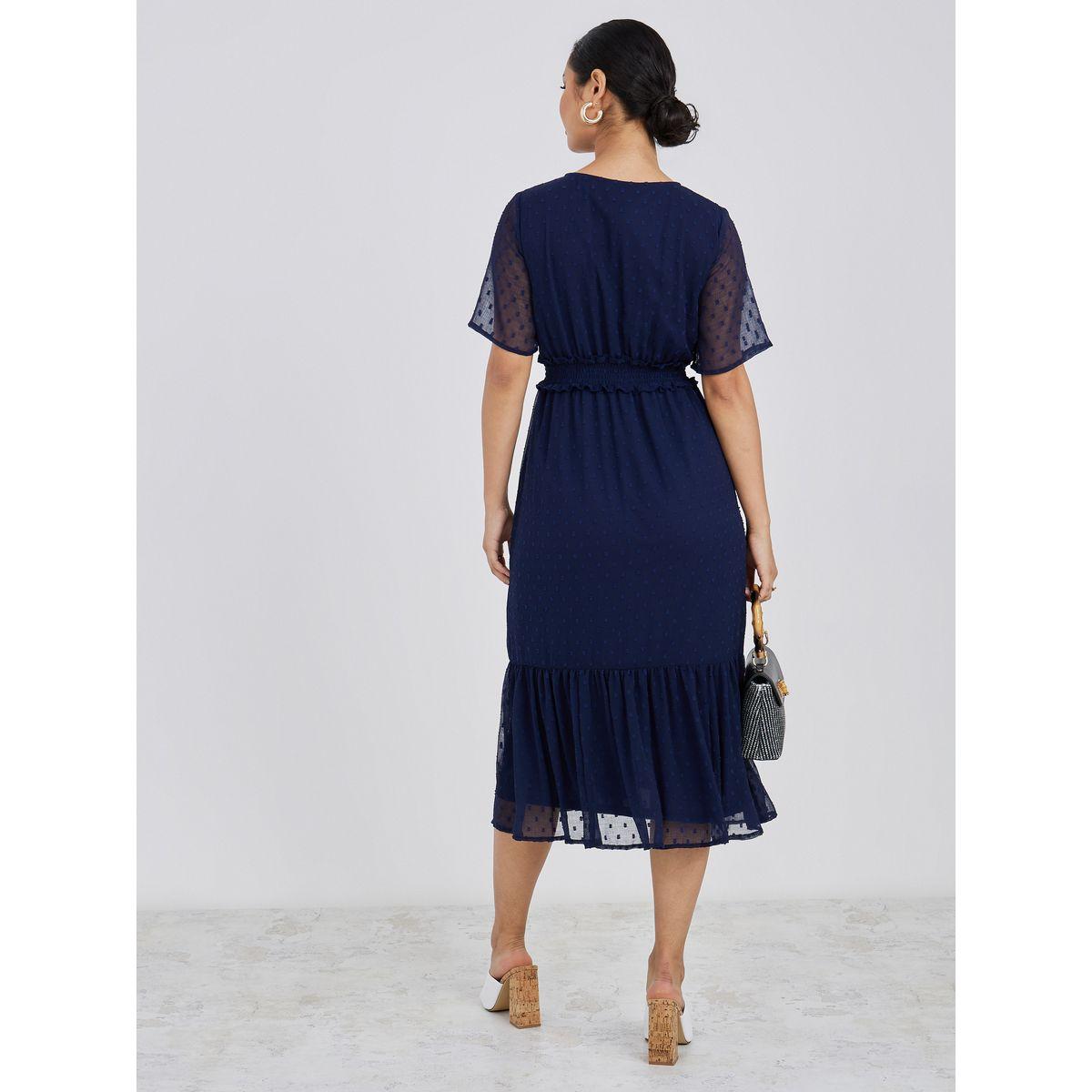 فستان ميدي باكمام قصيرة وكشكش-women-clothing-dresses-image-4