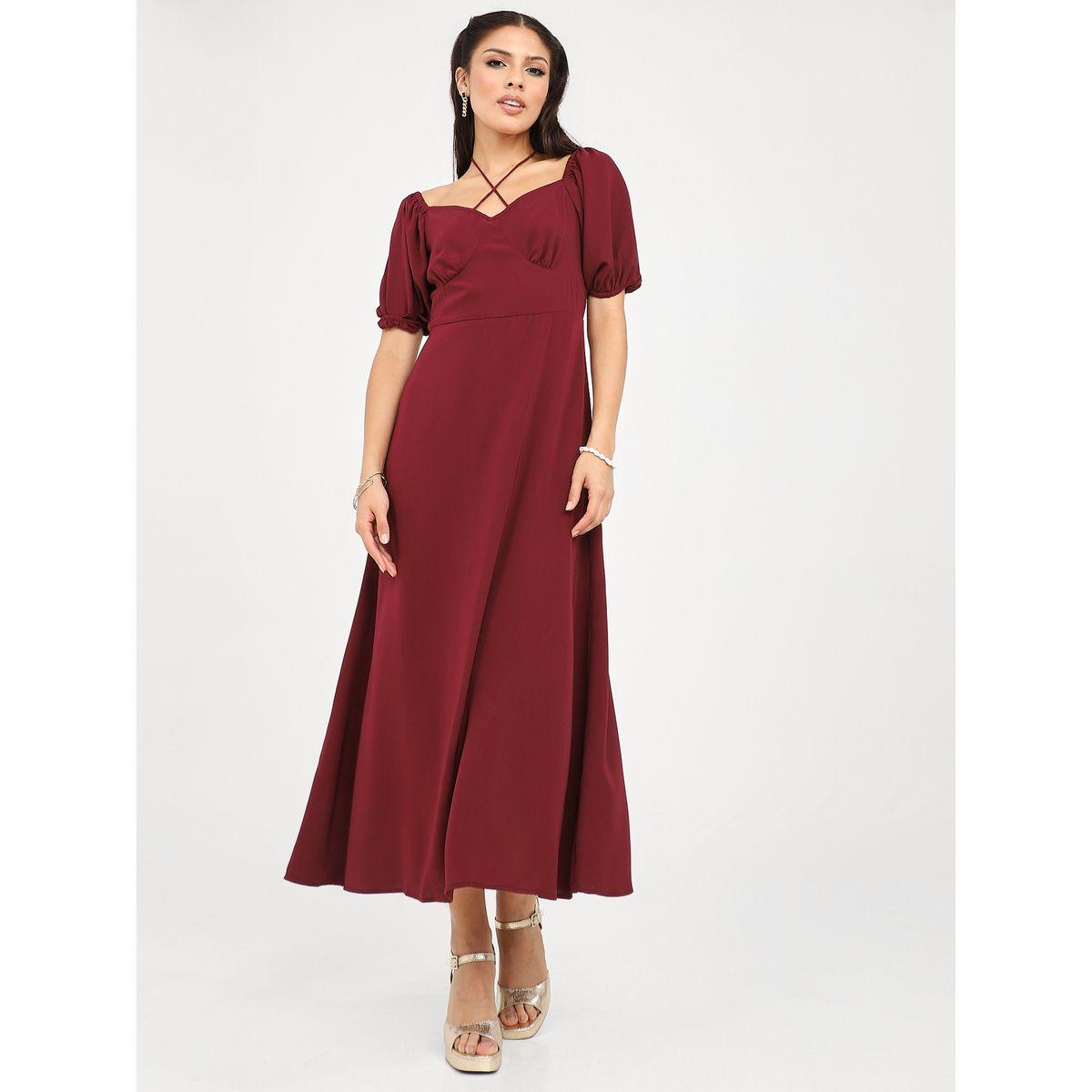 فستان طويل بتفاصيل مزمومة-women-clothing-dresses-image-1