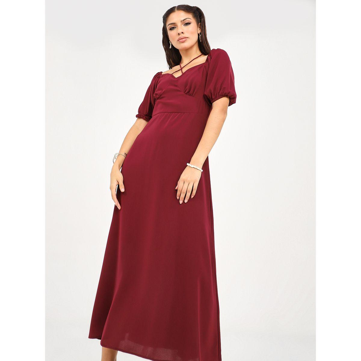فستان طويل بتفاصيل مزمومة-women-clothing-dresses-image-2