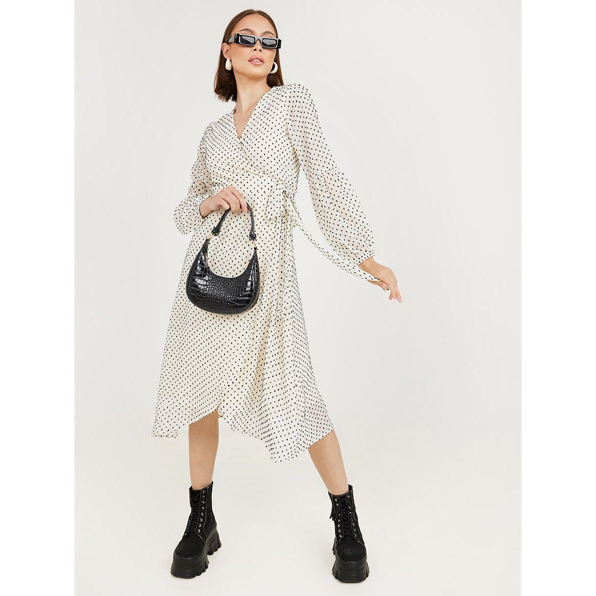Styli Long Sleeves Polka Dot Print Wrap Midi Dress-women-clothing-dresses-image-1