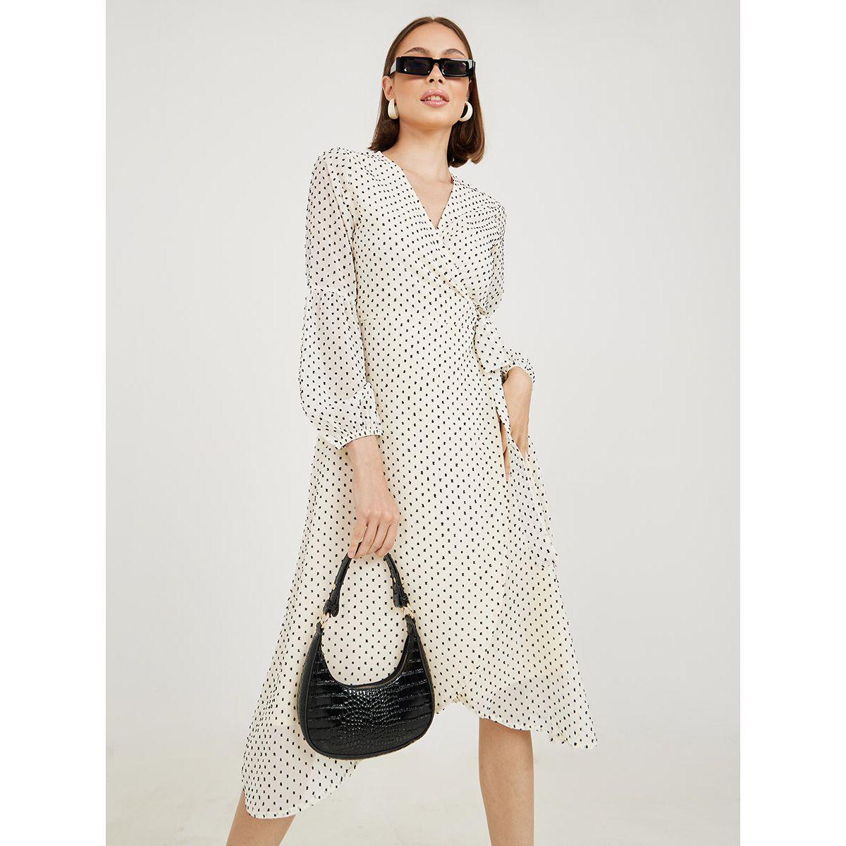 Styli Long Sleeves Polka Dot Print Wrap Midi Dress-women-clothing-dresses-image-2
