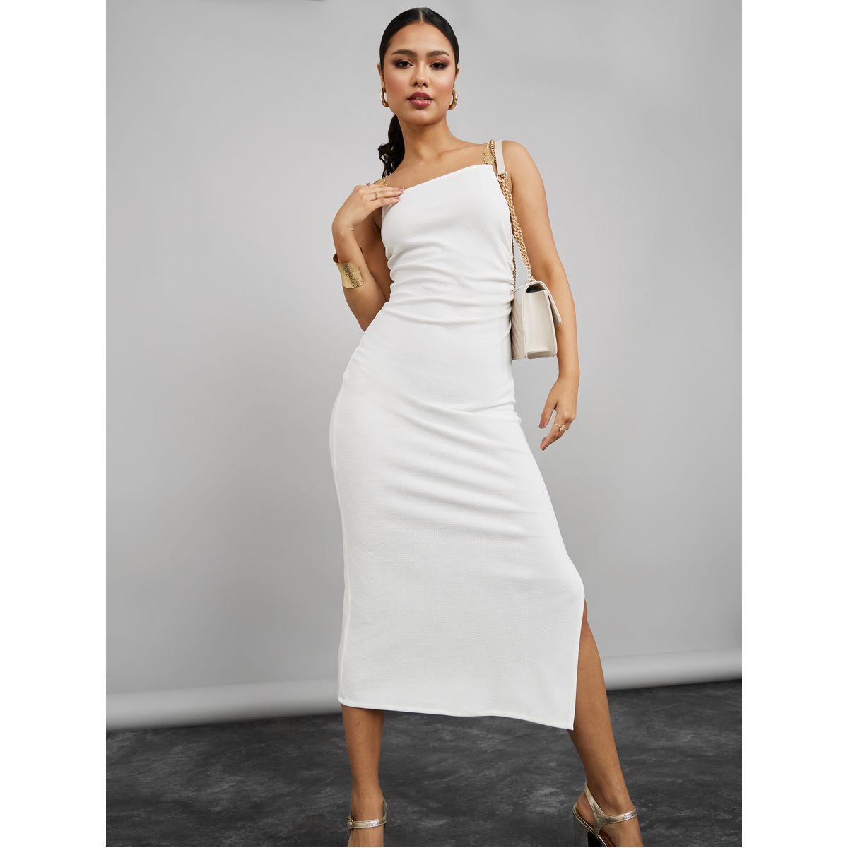فستان ميدي مزين بشق جانبي-women-clothing-dresses-image-1