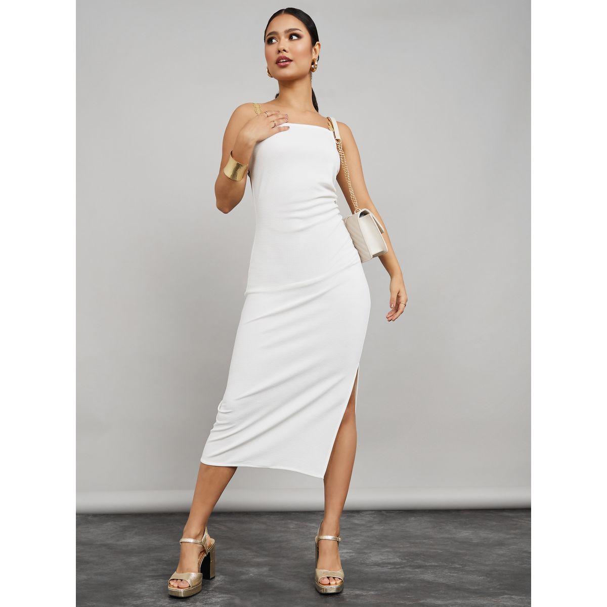 فستان ميدي مزين بشق جانبي-women-clothing-dresses-image-2