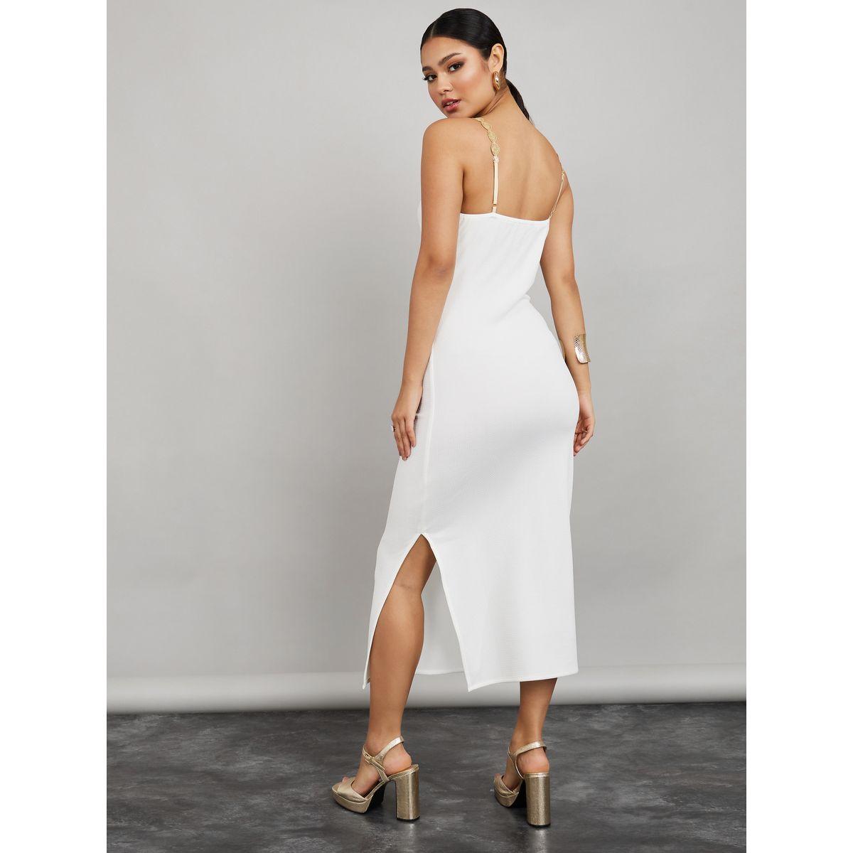 فستان ميدي مزين بشق جانبي-women-clothing-dresses-image-4