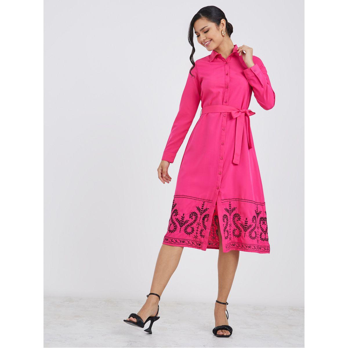 Styli Long Sleeves Embroidered Detail Shirt Midi Dress-women-clothing-dresses-image-2