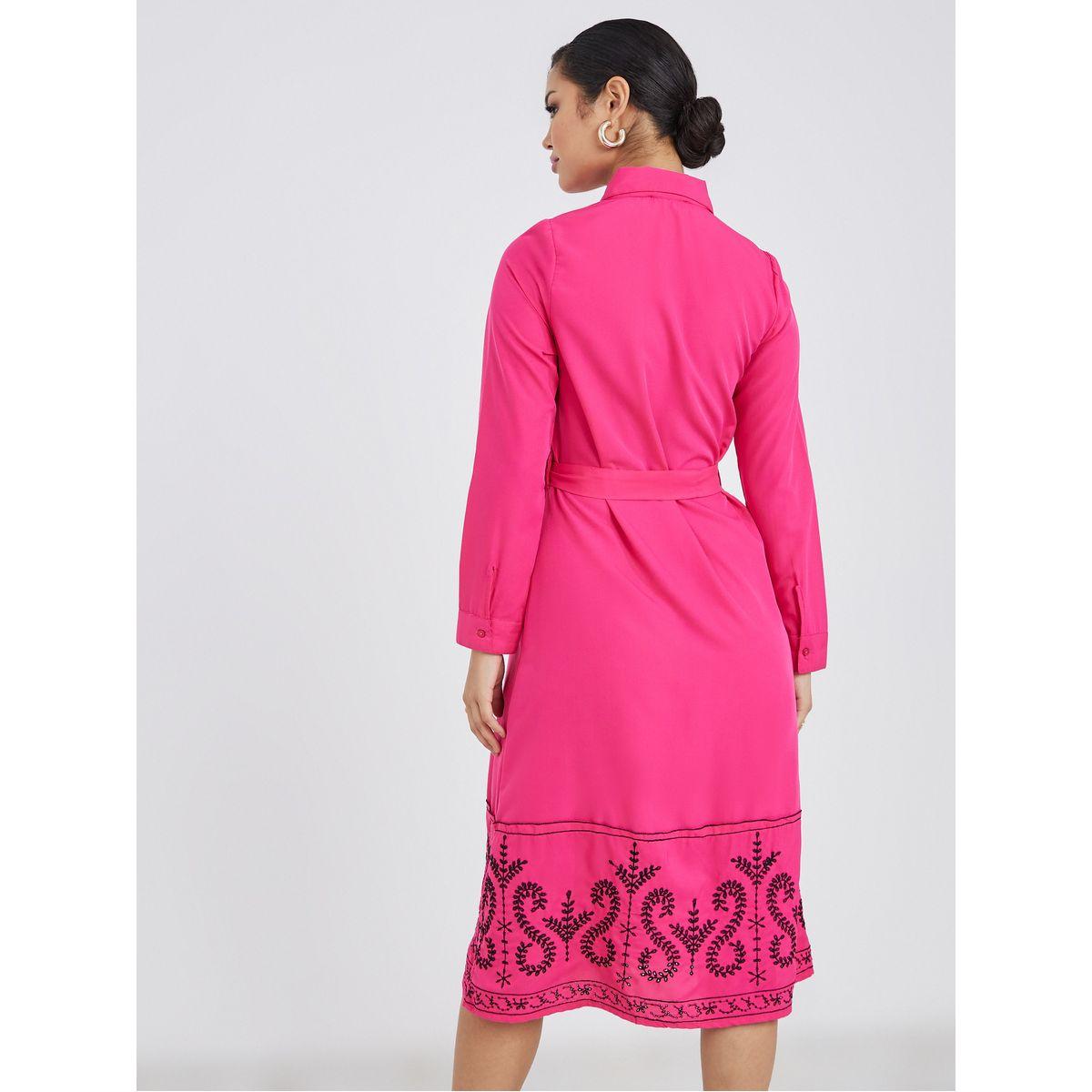 Styli Long Sleeves Embroidered Detail Shirt Midi Dress-women-clothing-dresses-image-4