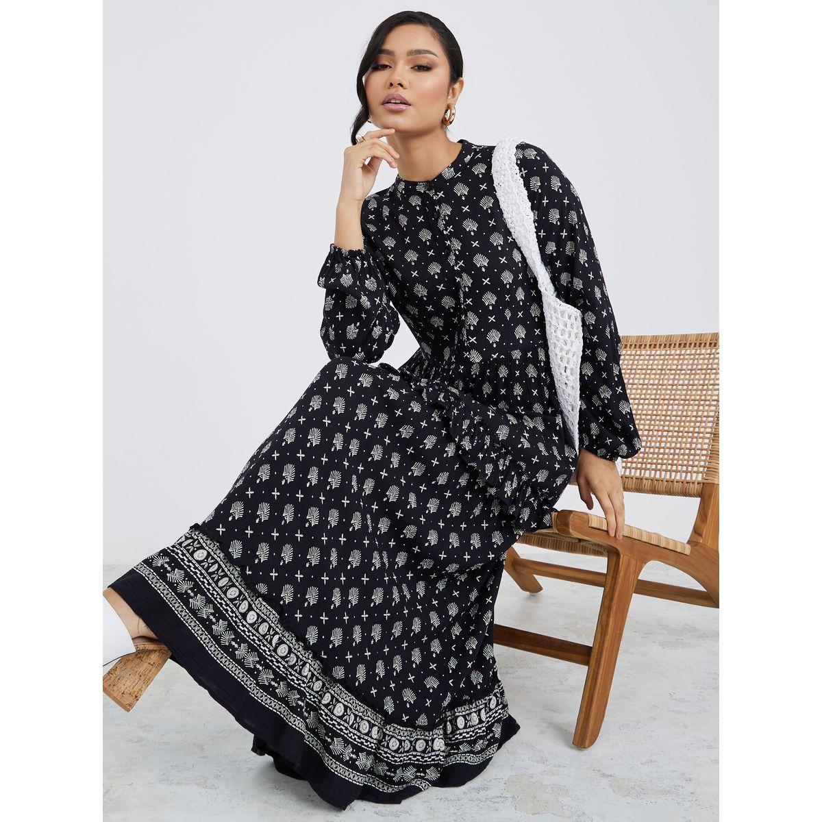 Styli Long Sleeves Boho Print Tiered Maxi Dress-women-clothing-dresses-image-1
