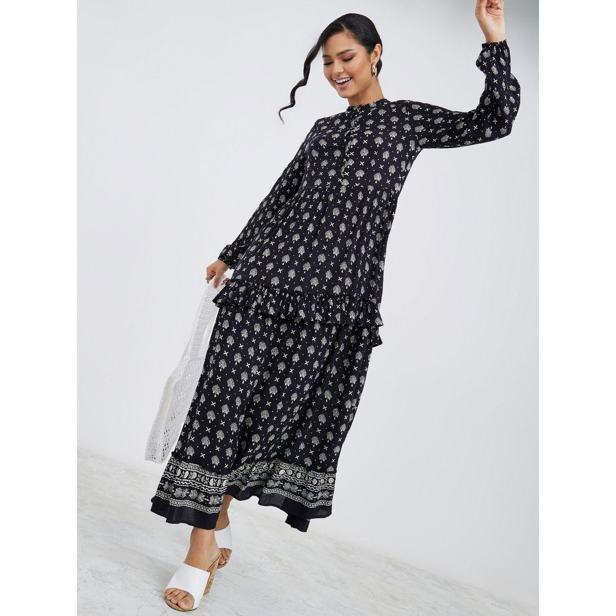 Styli Long Sleeves Boho Print Tiered Maxi Dress-women-clothing-dresses-image-2