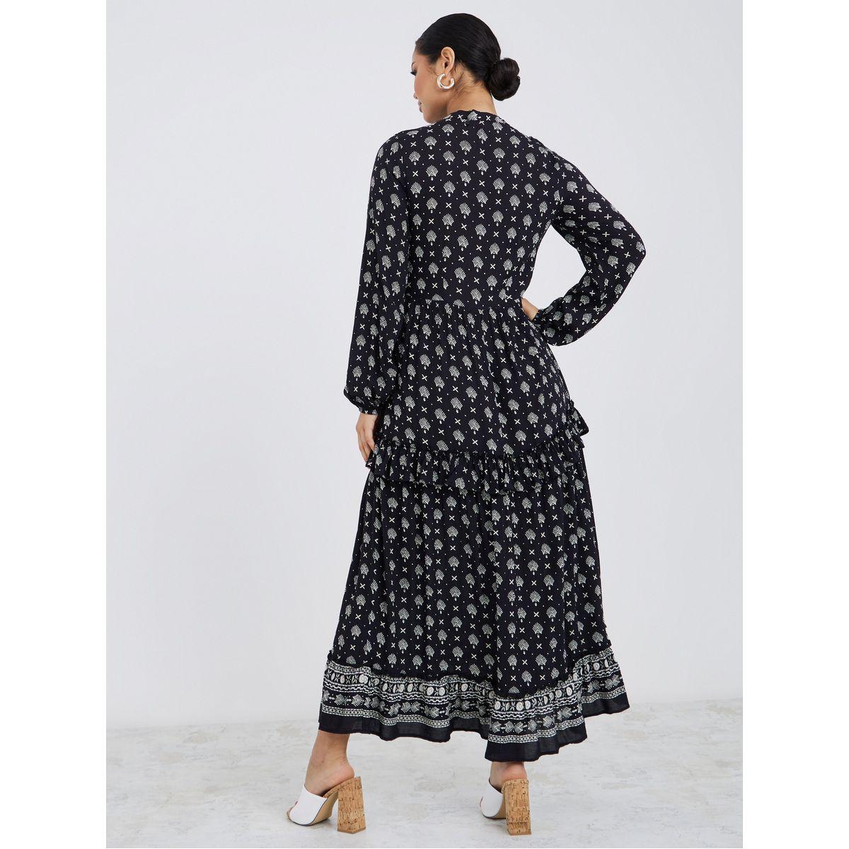 Styli Long Sleeves Boho Print Tiered Maxi Dress-women-clothing-dresses-image-4