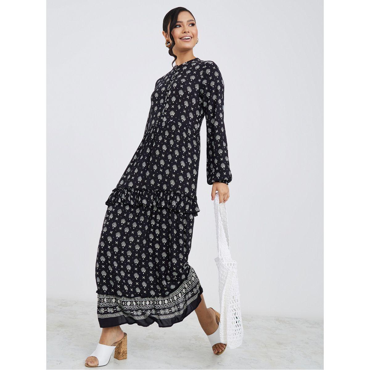 Styli Long Sleeves Boho Print Tiered Maxi Dress-women-clothing-dresses-image-5