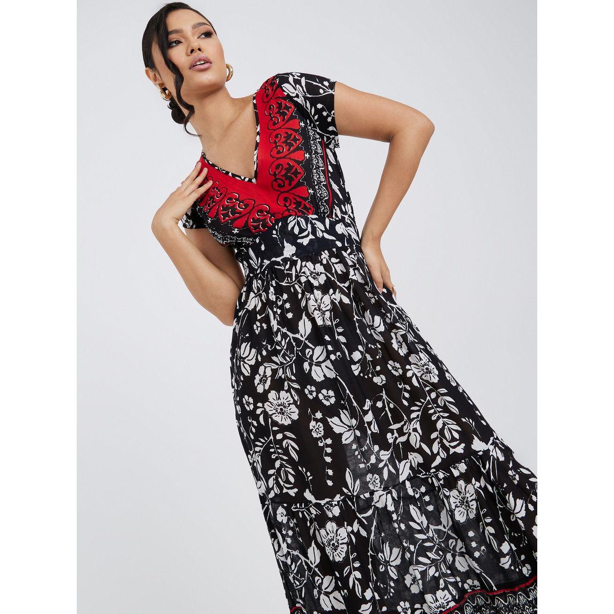 Styli Cap Sleeves Floral Print Open Back Tiered Maxi Dress-women-clothing-dresses-image-2