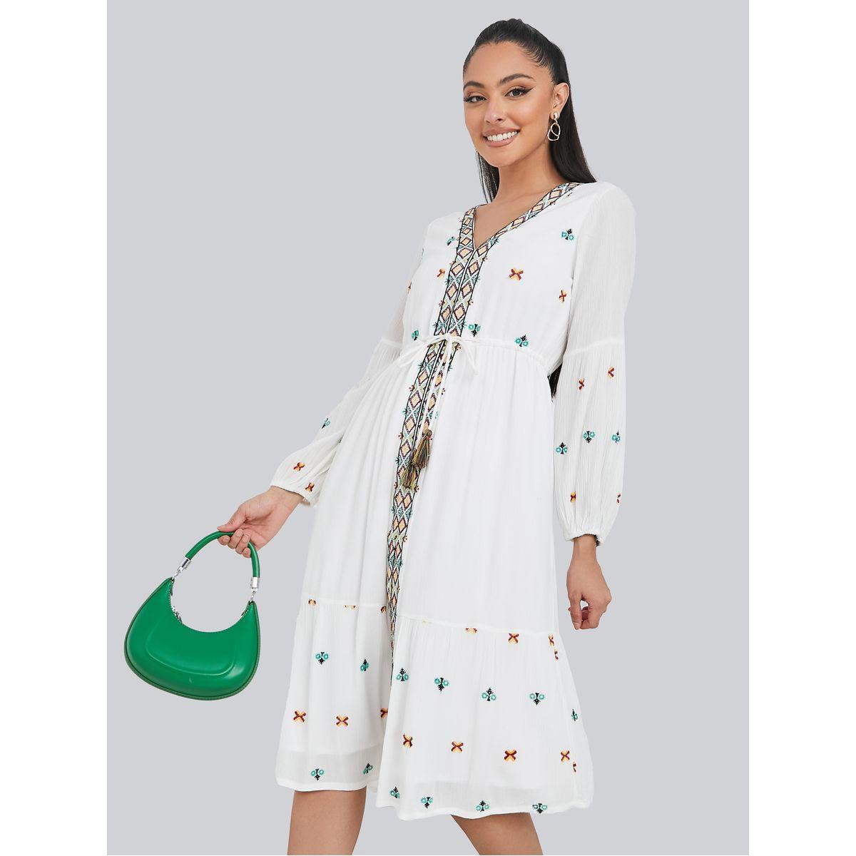 Styli Long Sleeves Embroidered Detail Tiered Midi Dress-women-clothing-dresses-image-1