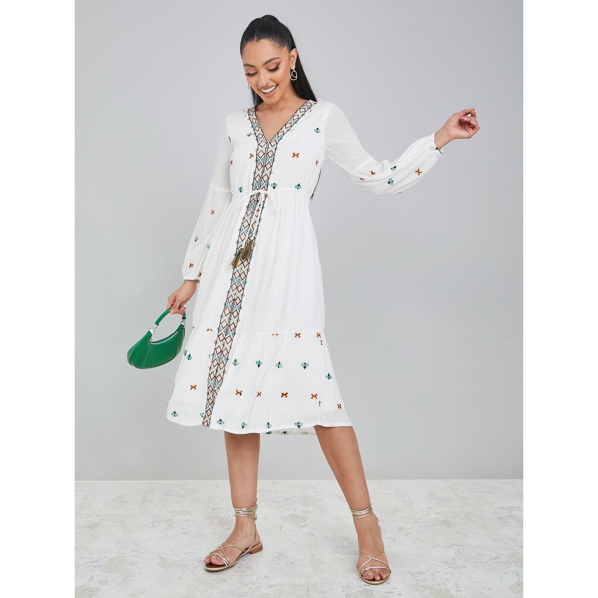 Styli Long Sleeves Embroidered Detail Tiered Midi Dress-women-clothing-dresses-image-2