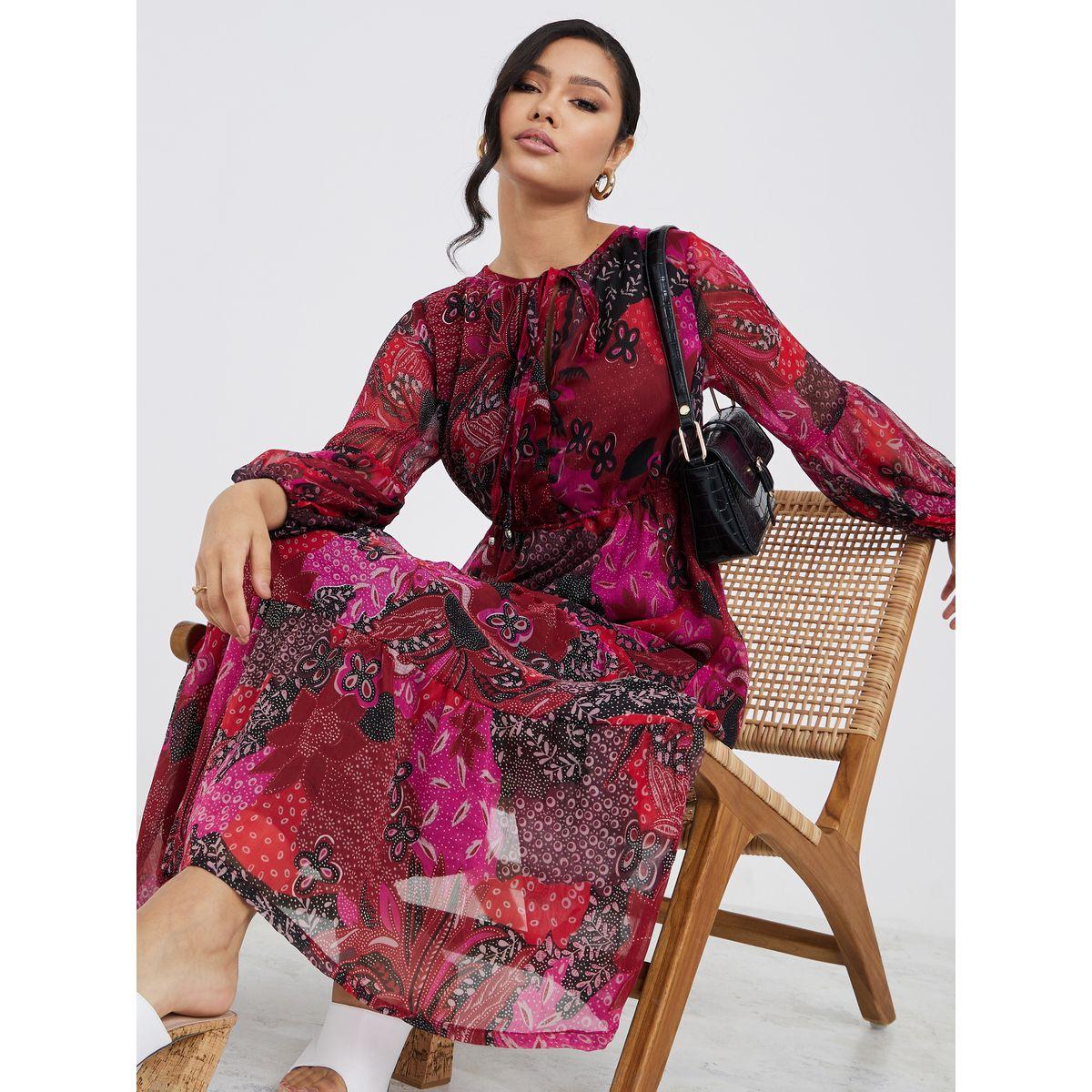 Styli Sheer Long Sleeves Floral Print Tiered Maxi Dress-women-clothing-dresses-image-5
