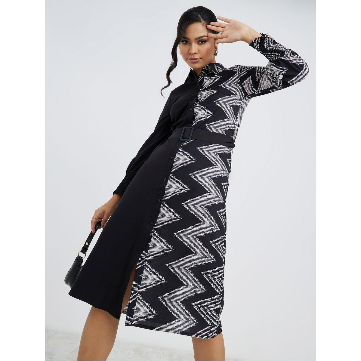 فستان ميدي بنمط كتل الالوان-women-clothing-dresses-image-1