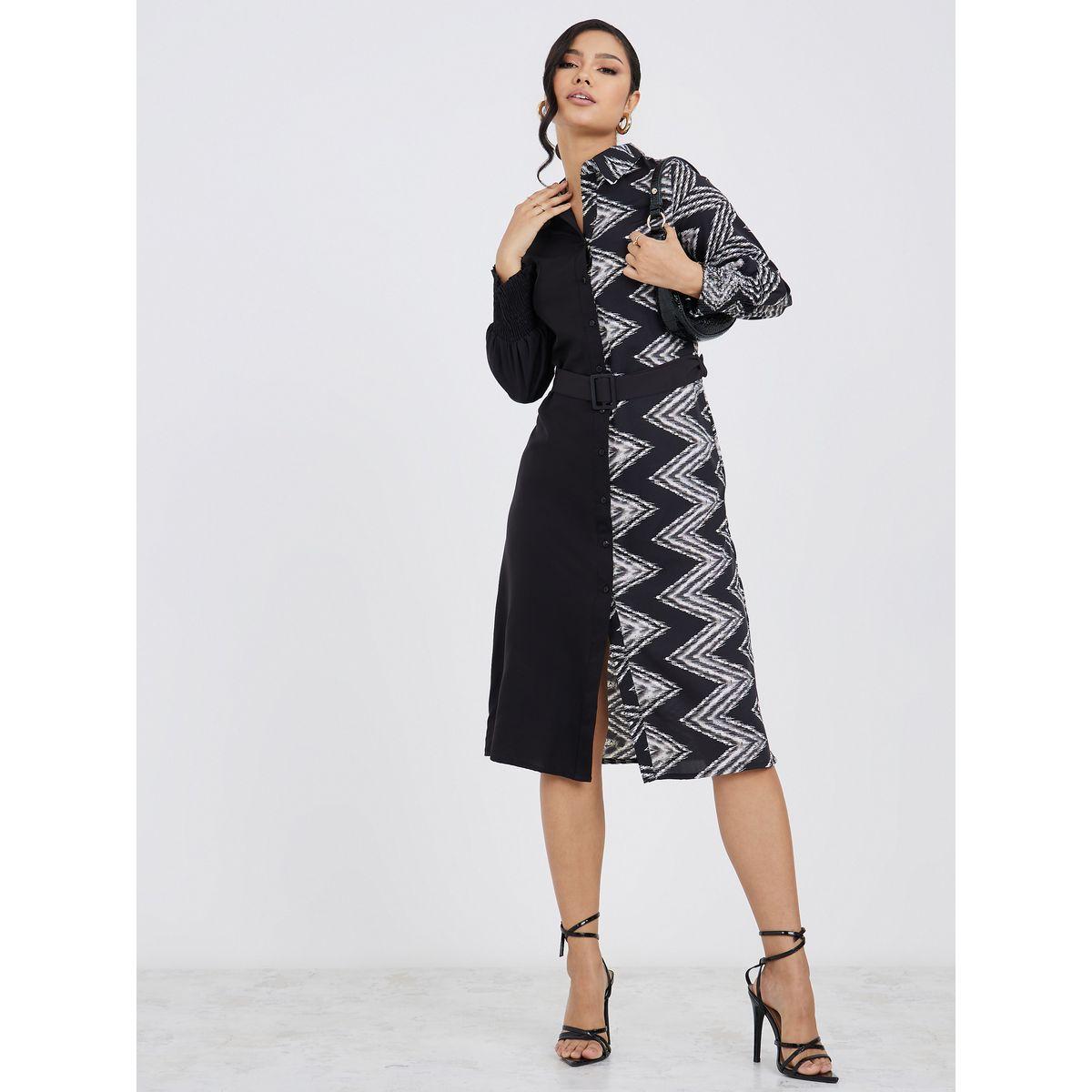 Styli Long Sleeves Colorblock Printed Shirt Midi Dress-women-clothing-dresses-image-2
