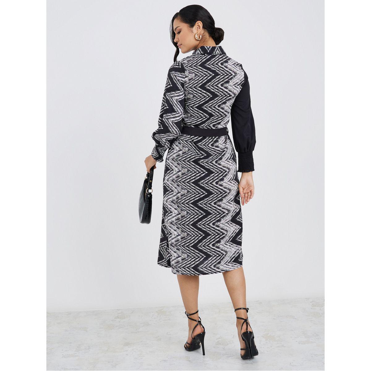 Styli Long Sleeves Colorblock Printed Shirt Midi Dress-women-clothing-dresses-image-4