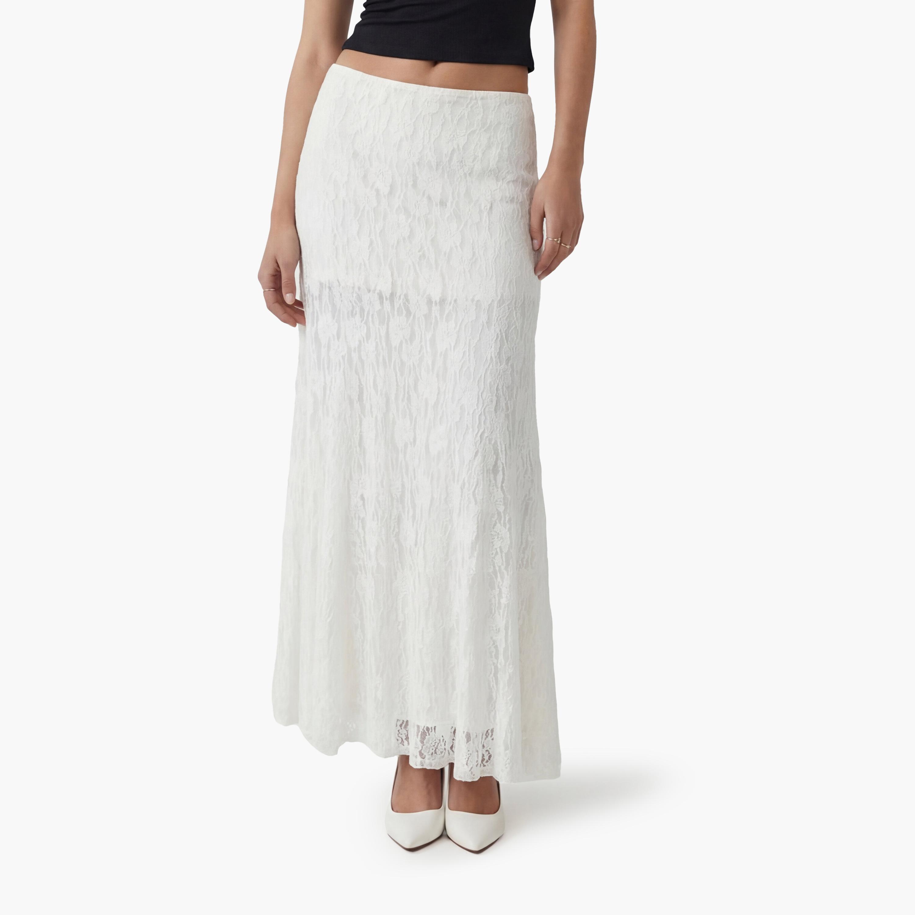KOTON White Floral Lace A-Line Women's Maxi Skirt-women-clothing-bottoms-skirts-image-1