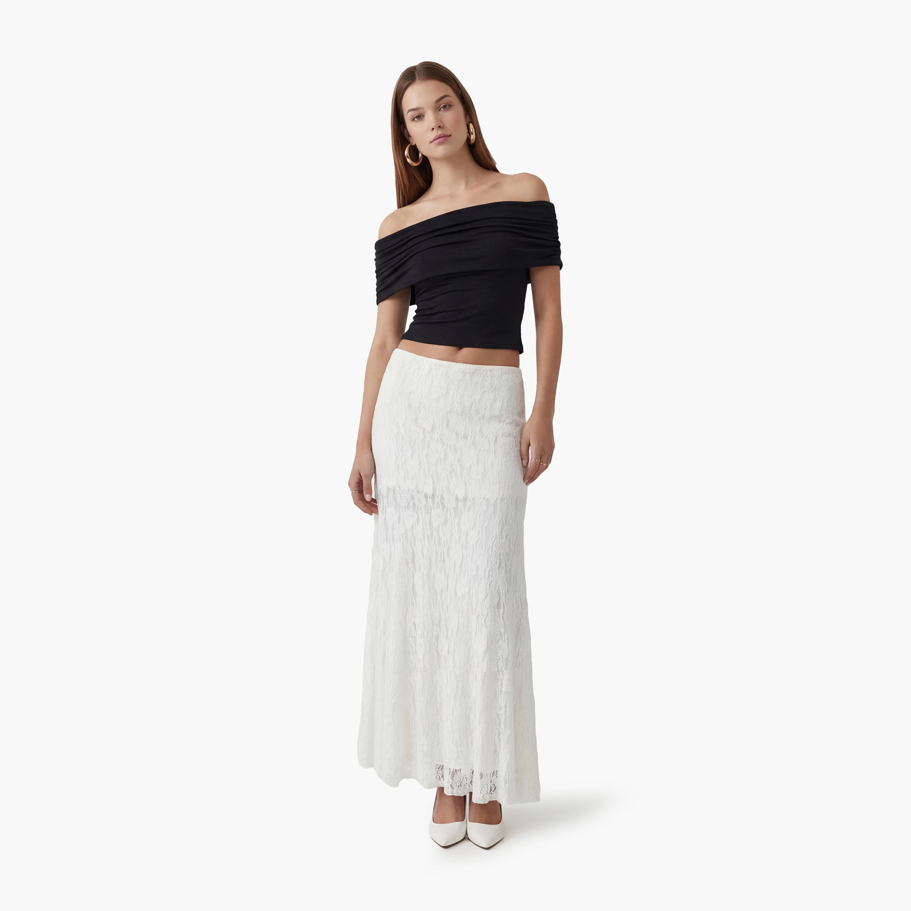 KOTON White Floral Lace A-Line Women's Maxi Skirt-women-clothing-bottoms-skirts-image-2