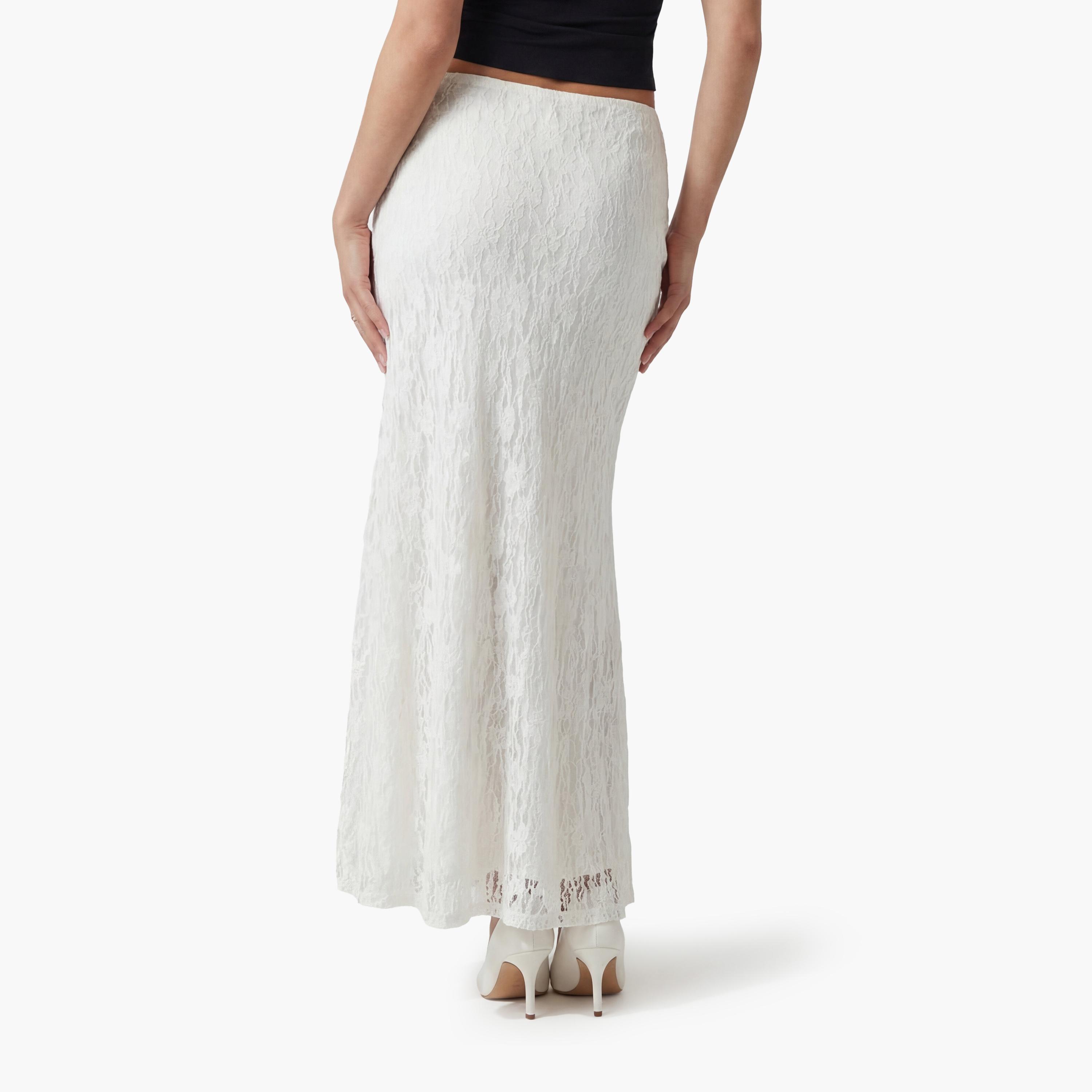 KOTON White Floral Lace A-Line Women's Maxi Skirt-women-clothing-bottoms-skirts-image-4