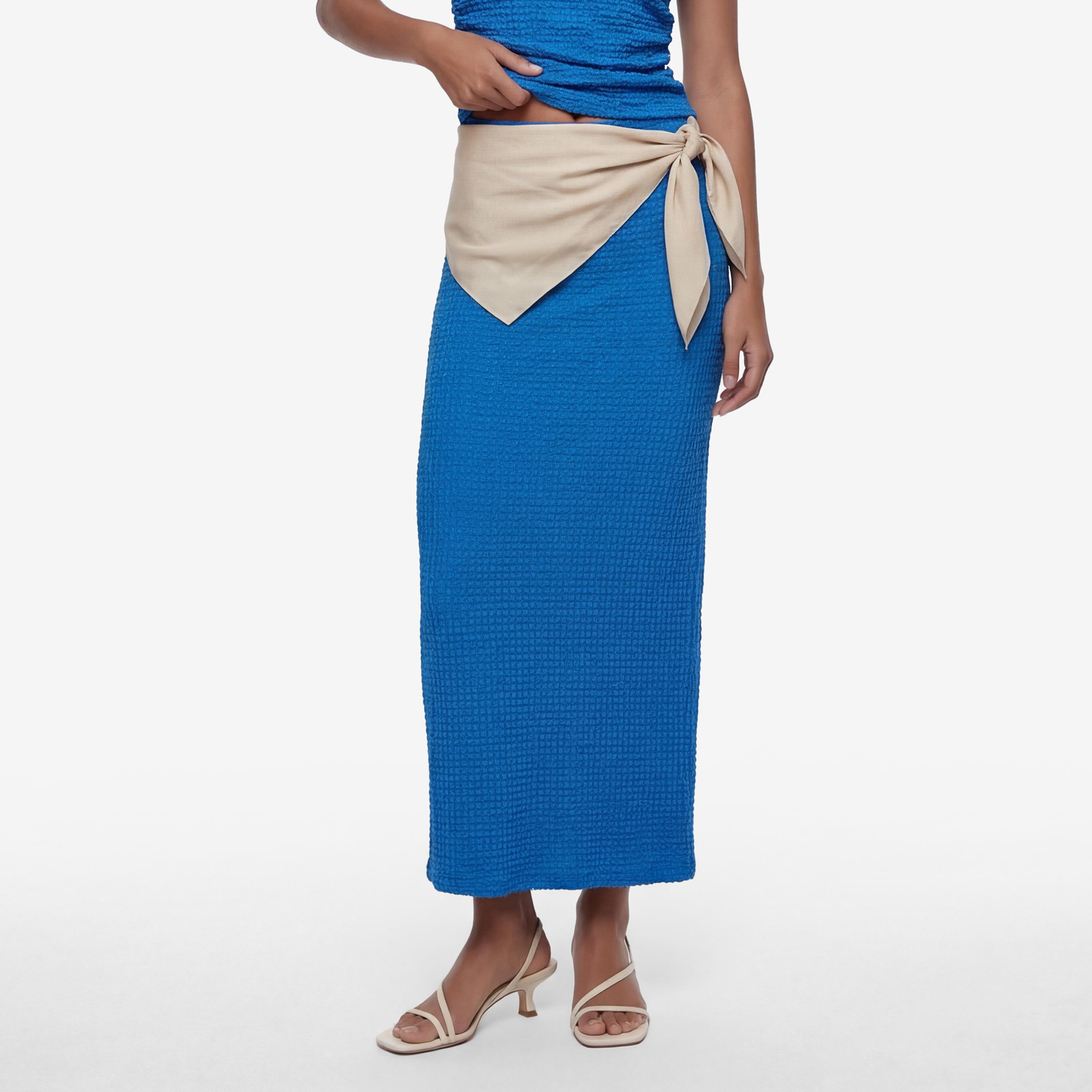 KOTON Blue Textured Straight Women's Maxi Skirt-women-clothing-bottoms-skirts-image-1