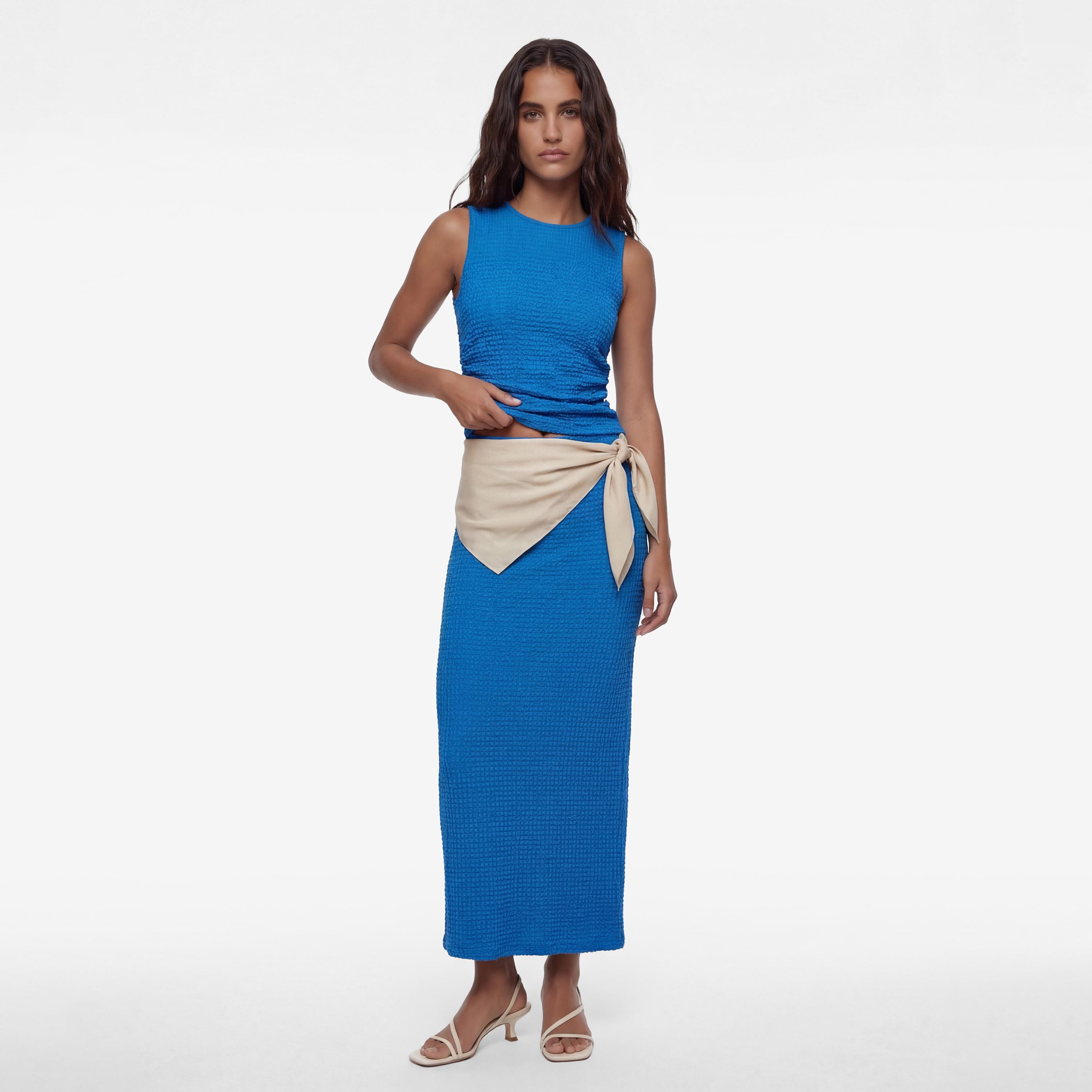 KOTON Blue Textured Straight Women's Maxi Skirt-women-clothing-bottoms-skirts-image-2