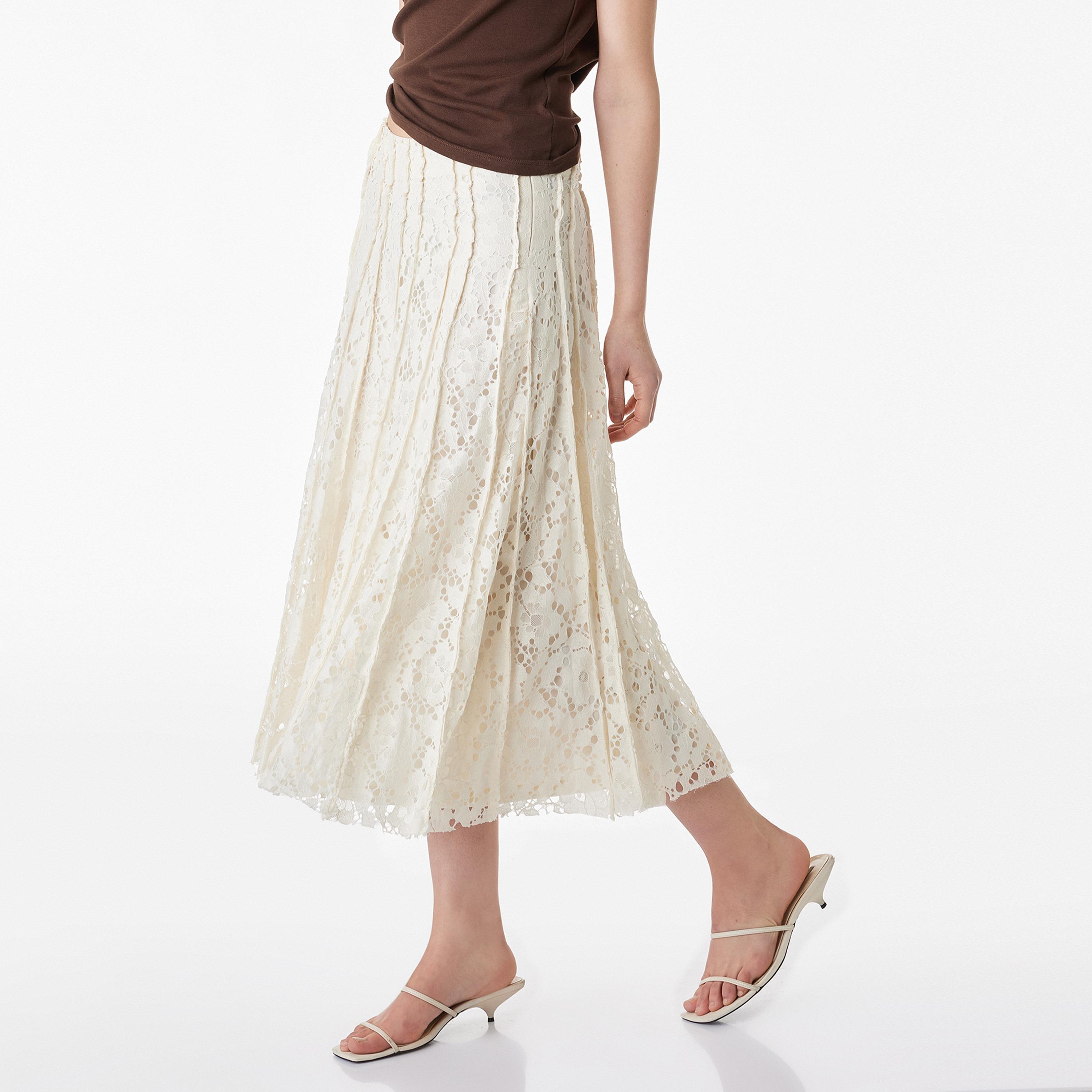 KOTON Beige All-Over Lace A-Line Women's Midi Skirt-women-clothing-bottoms-skirts-image-3