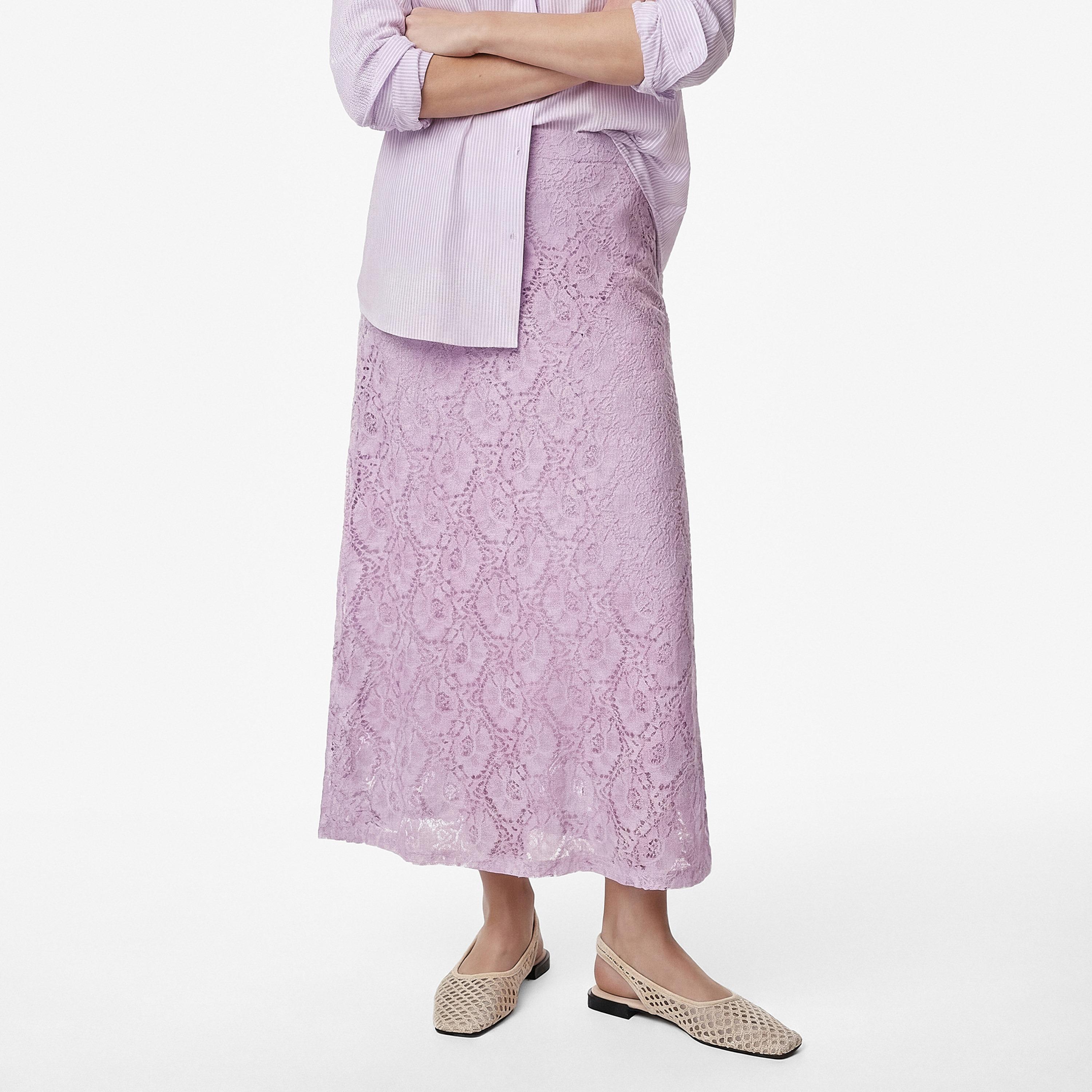KOTON Lavender Floral Lace A-Line Women's Midi Skirt-women-clothing-bottoms-skirts-image-1
