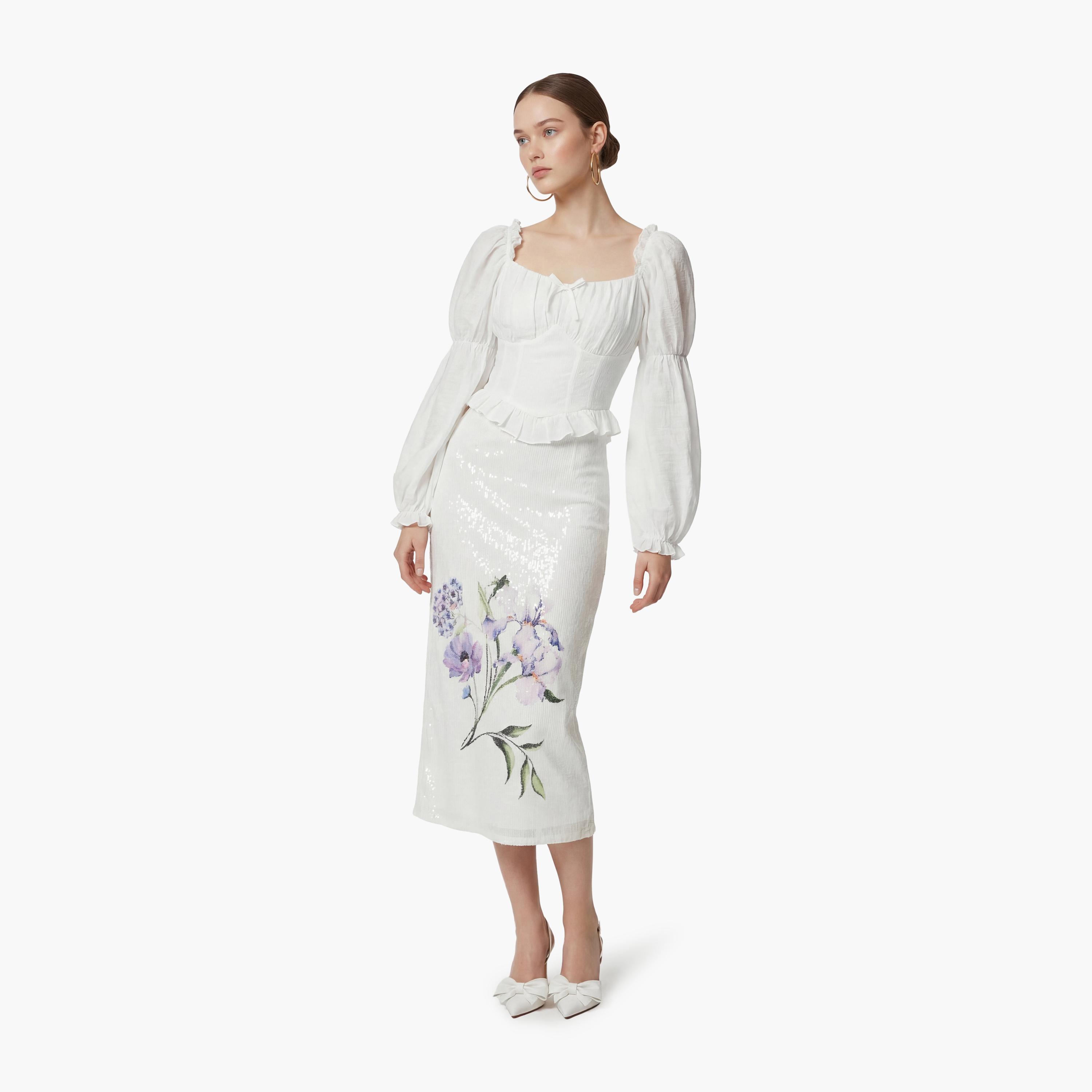 KOTON White Sequined Floral Pencil Evening Women's Midi Skirt-women-clothing-bottoms-skirts-image-2
