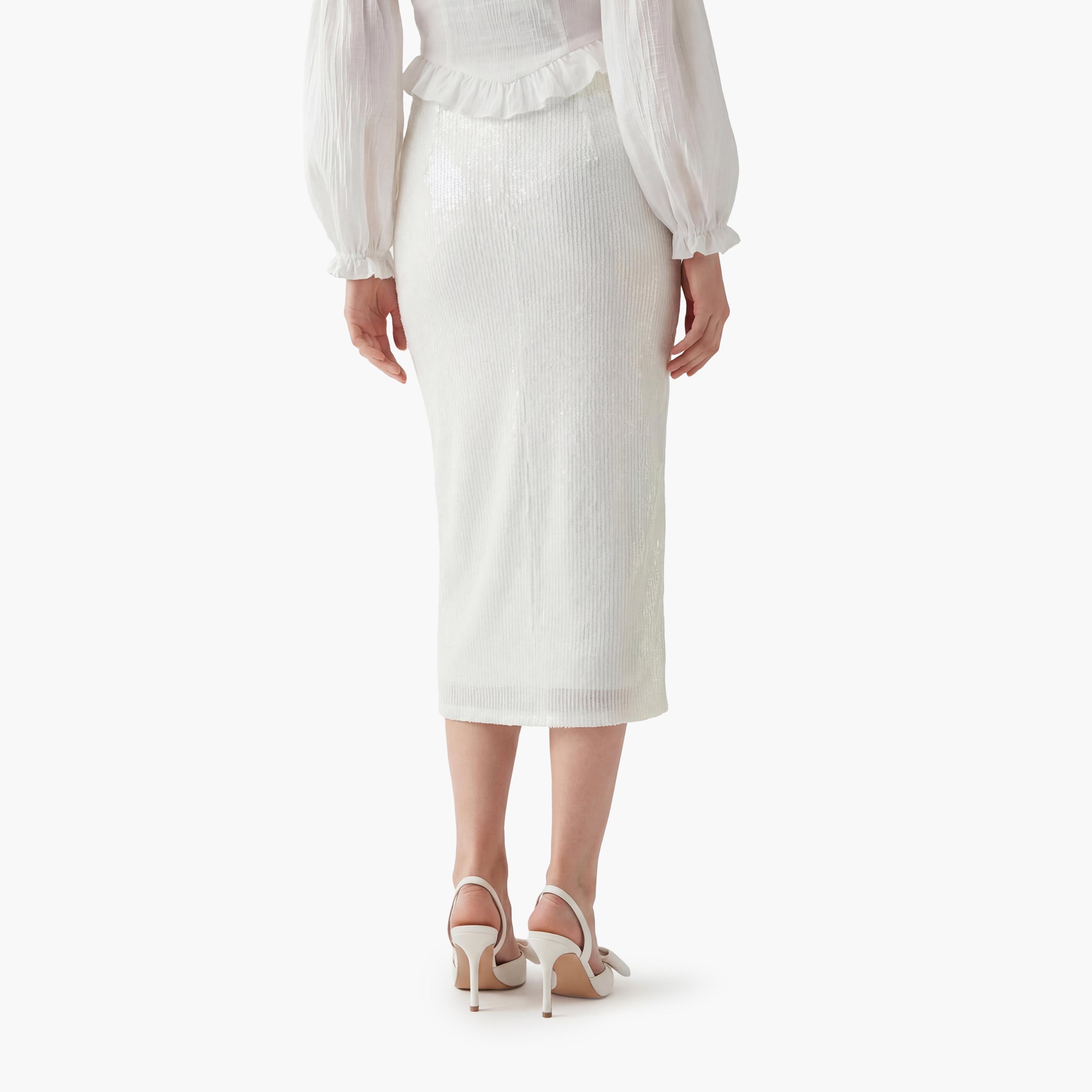KOTON White Sequined Floral Pencil Evening Women's Midi Skirt-women-clothing-bottoms-skirts-image-4