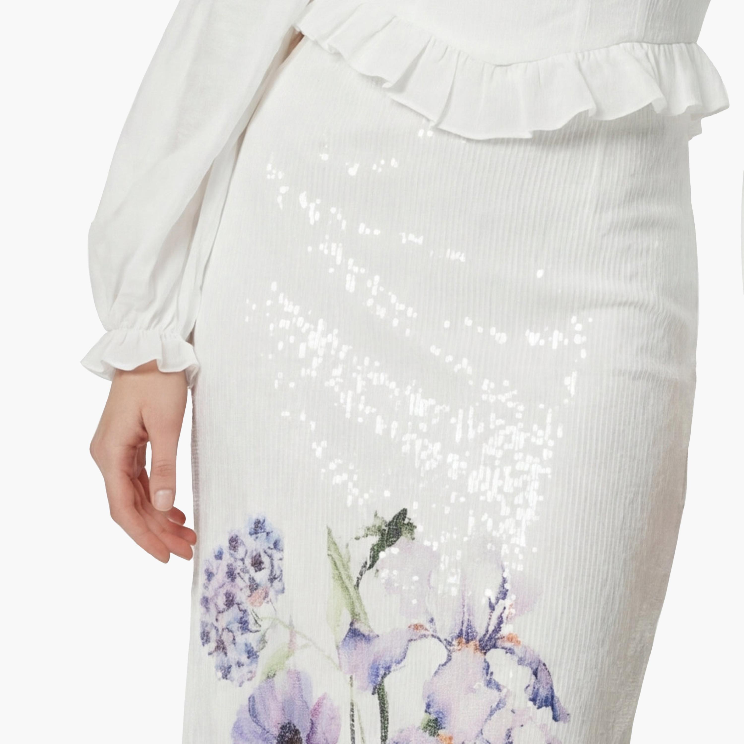 KOTON White Sequined Floral Pencil Evening Women's Midi Skirt-women-clothing-bottoms-skirts-image-5