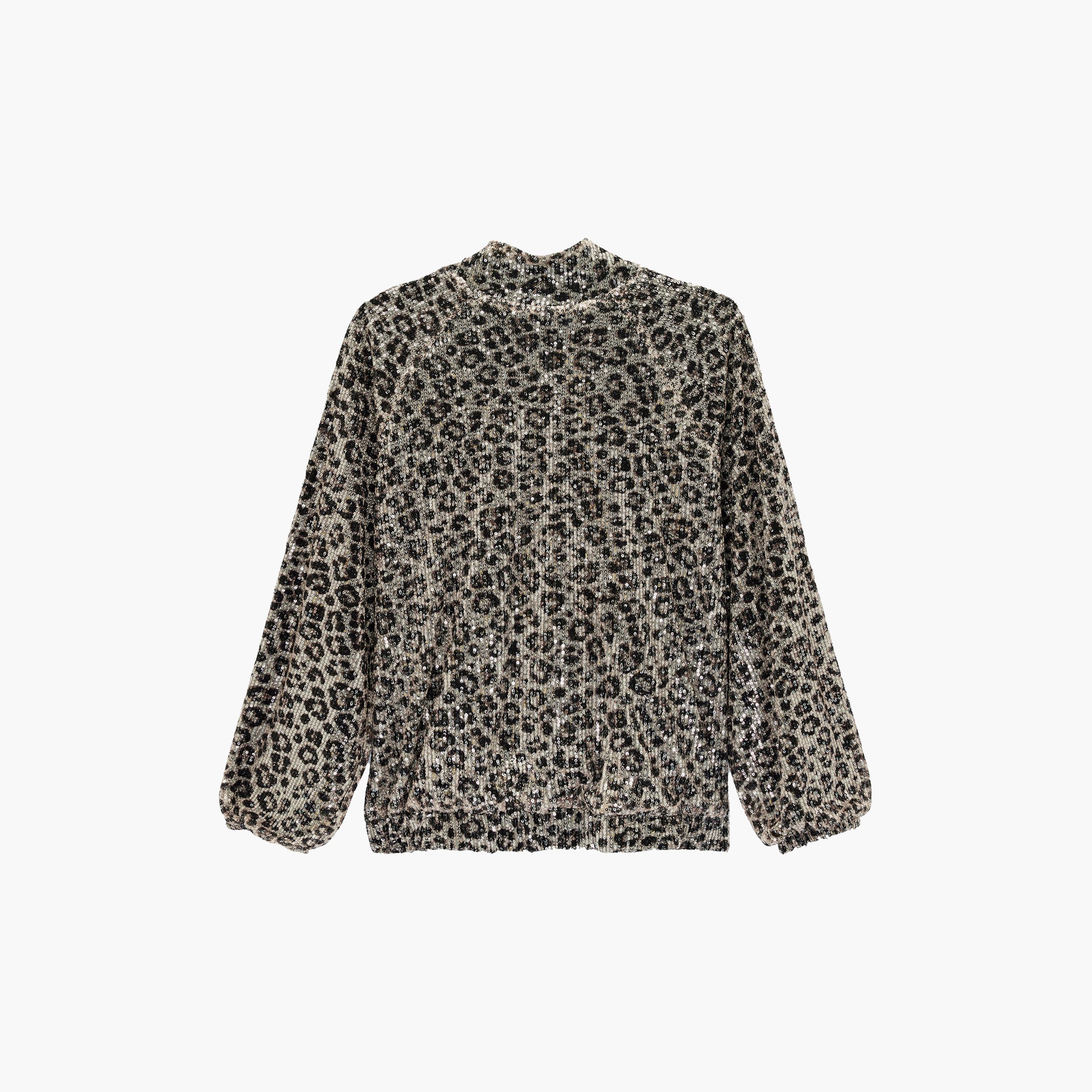 KOTON Brown Sequined & Leopard Print Mandarin Collar Women's Jacket-women-winterwear-coatsandjackets-jackets-image-7