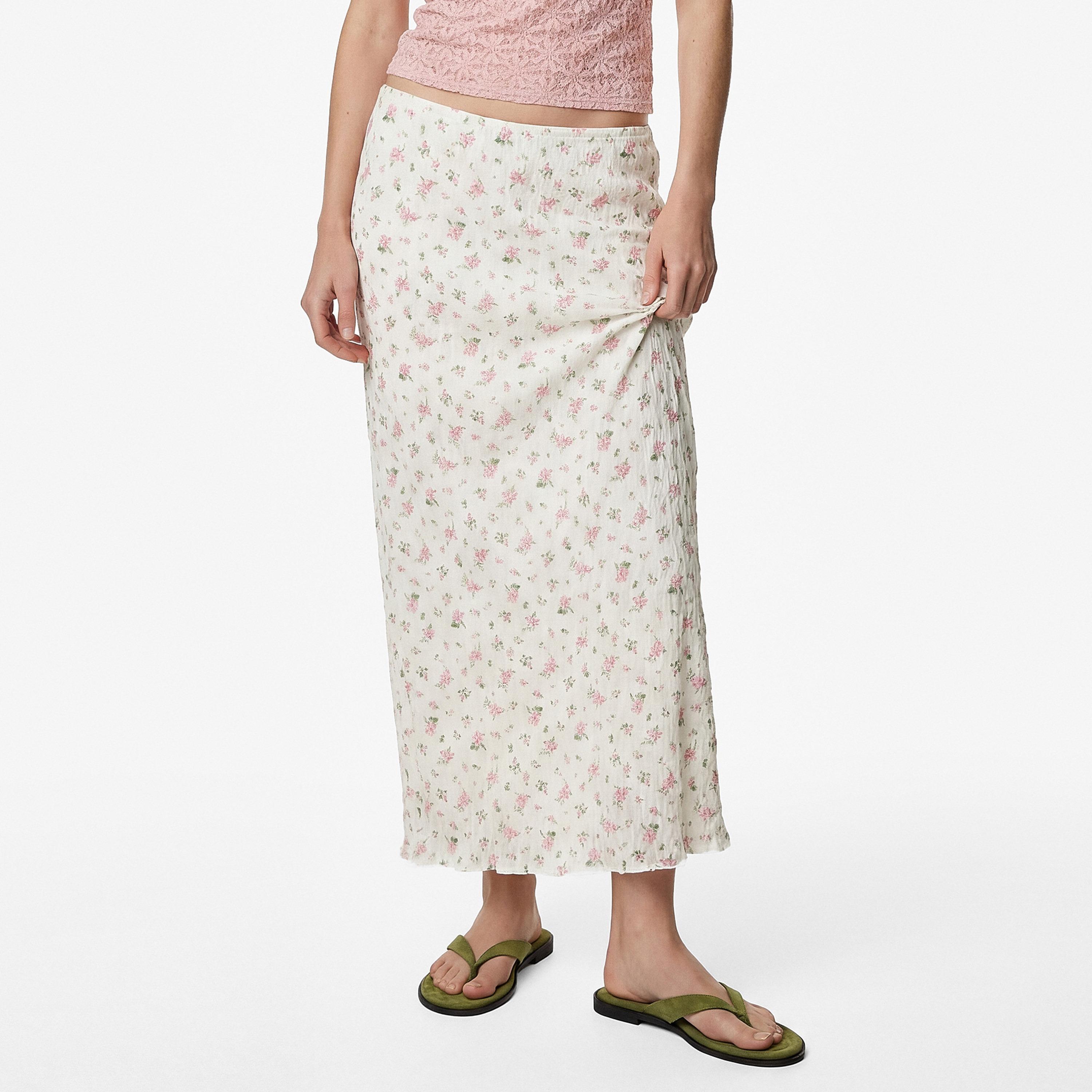 KOTON White Floral Print Straight Women's Maxi Skirt-women-clothing-bottoms-skirts-image-1