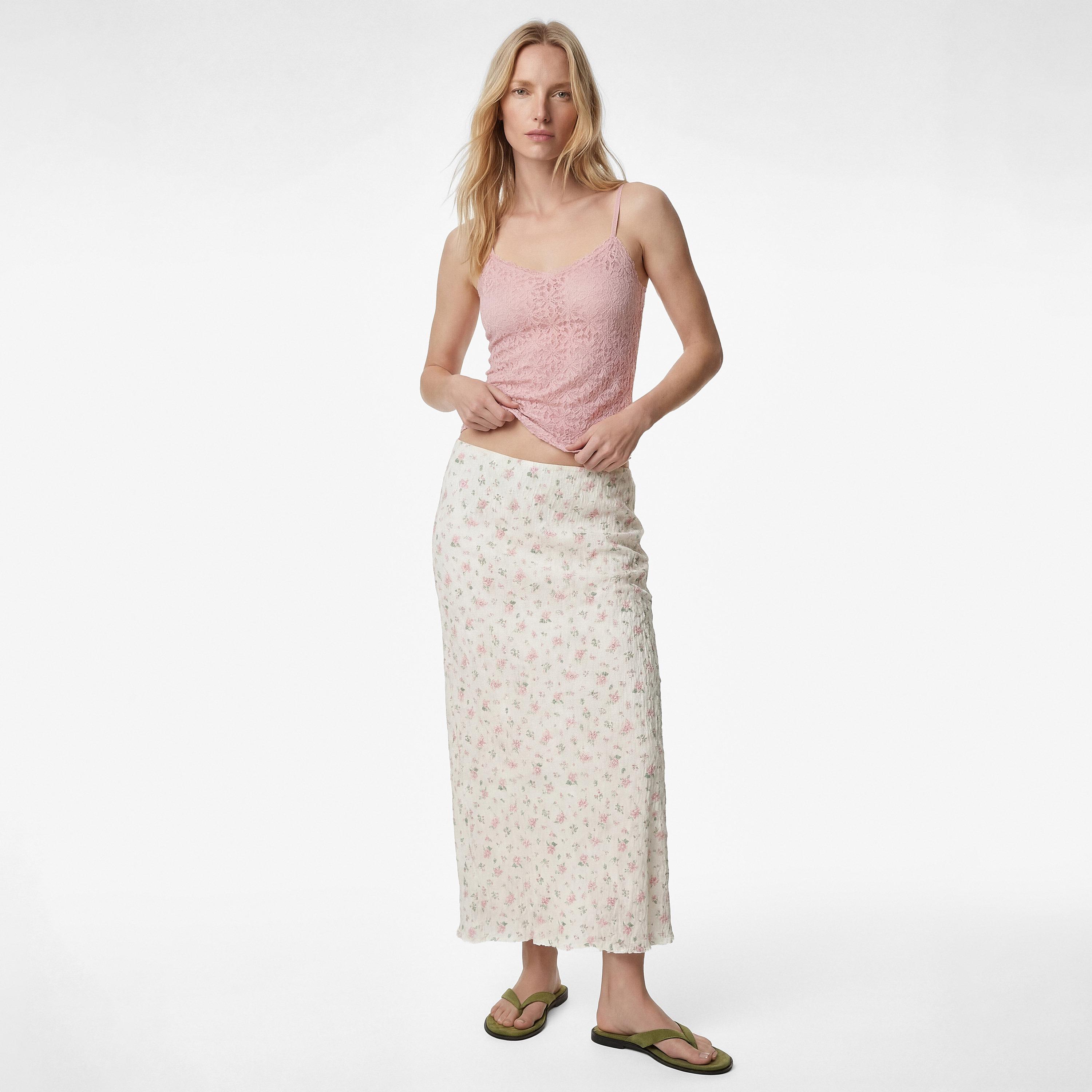 KOTON White Floral Print Straight Women's Maxi Skirt-women-clothing-bottoms-skirts-image-2