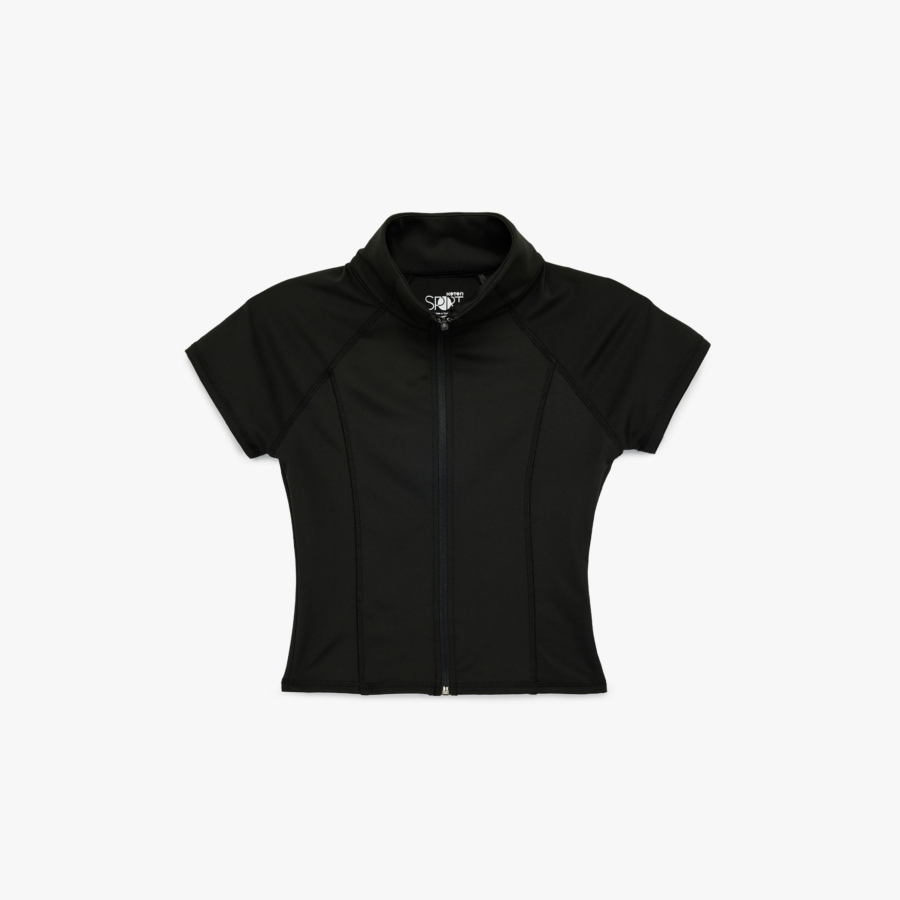 KOTON Black High Neck Raglan Sleeves Women's Sports T-Shirt-sports-women-clothing-tshirtsandvests-image-3