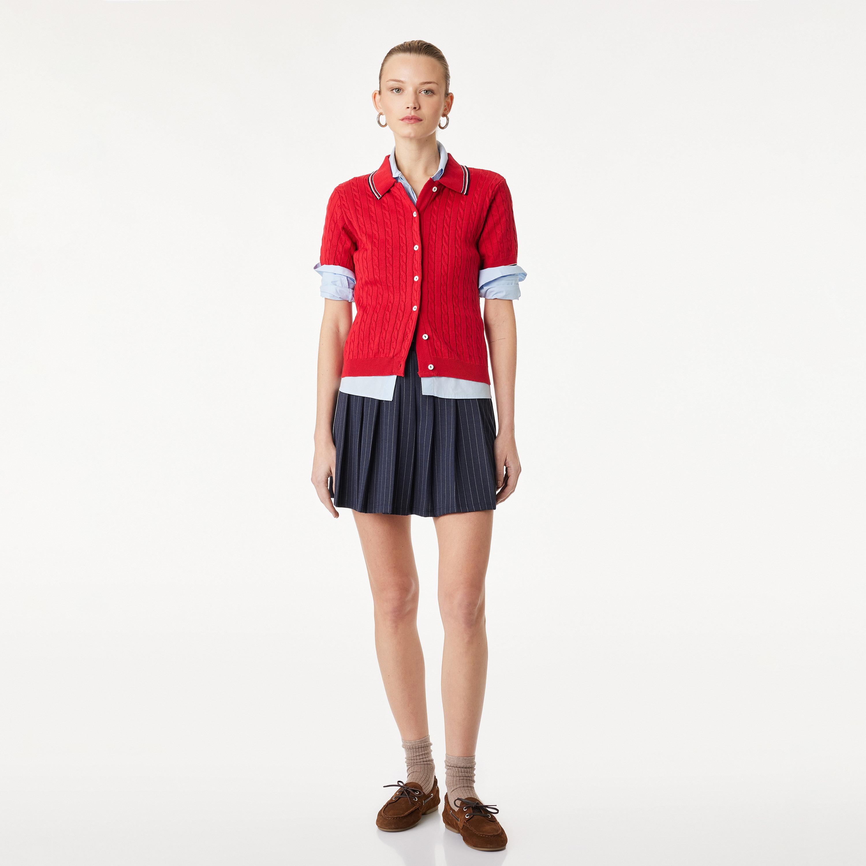 KOTON Navy Striped & Pleated A-Line Women's Mini Skirt-women-clothing-bottoms-skirts-image-2