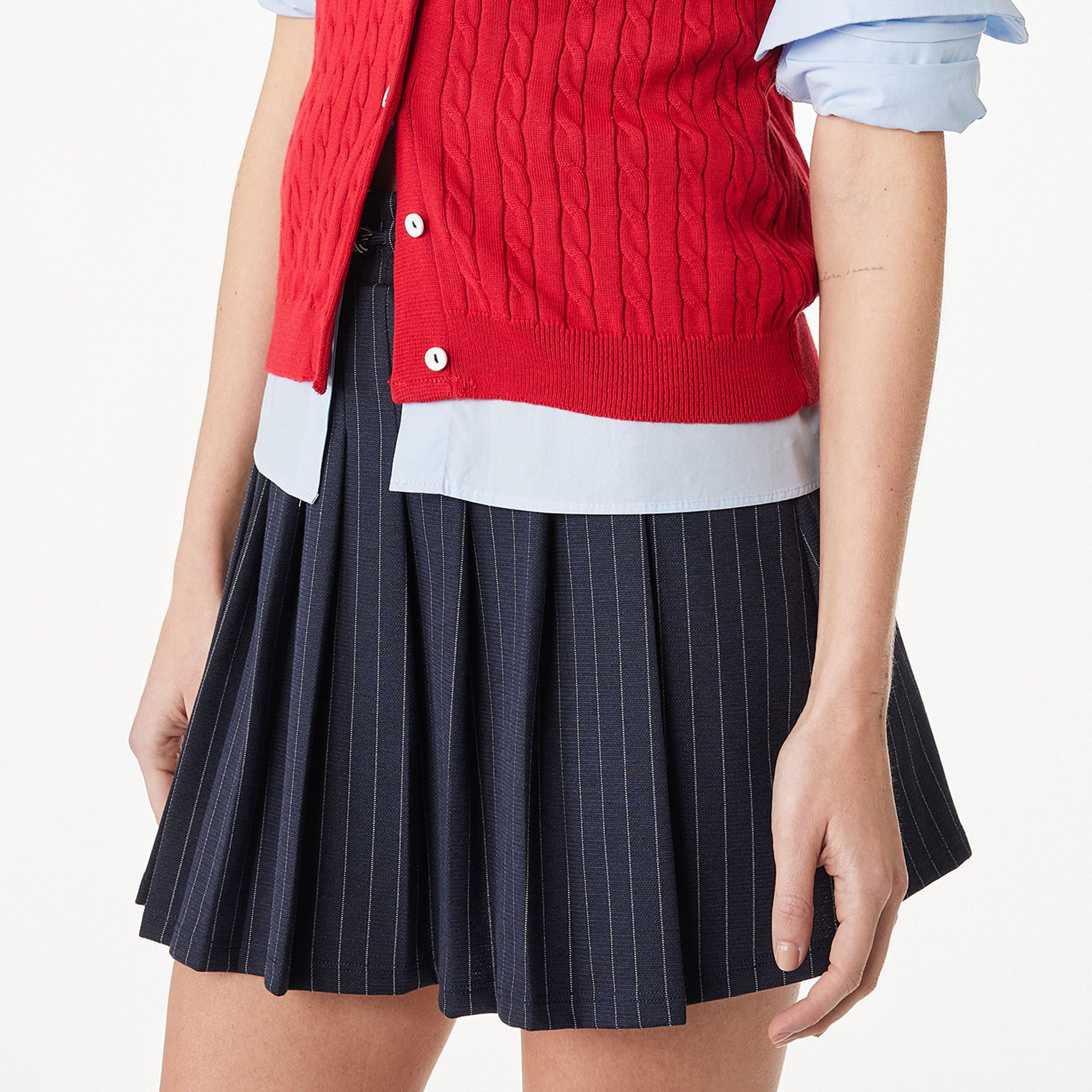 KOTON Navy Striped & Pleated A-Line Women's Mini Skirt-women-clothing-bottoms-skirts-image-3