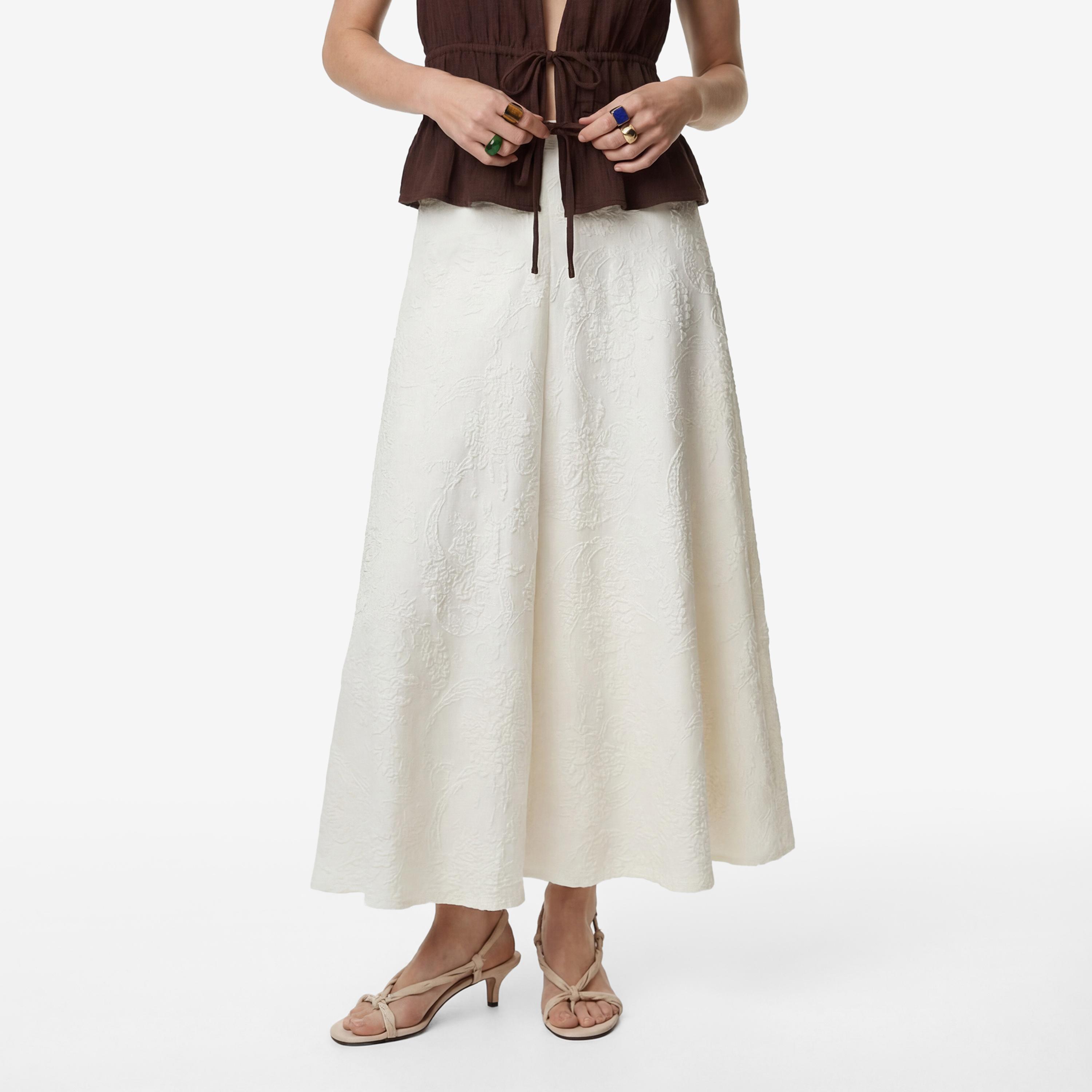KOTON Cream Floral Textured A-Line Women's Maxi Skirt-women-clothing-bottoms-skirts-image-1