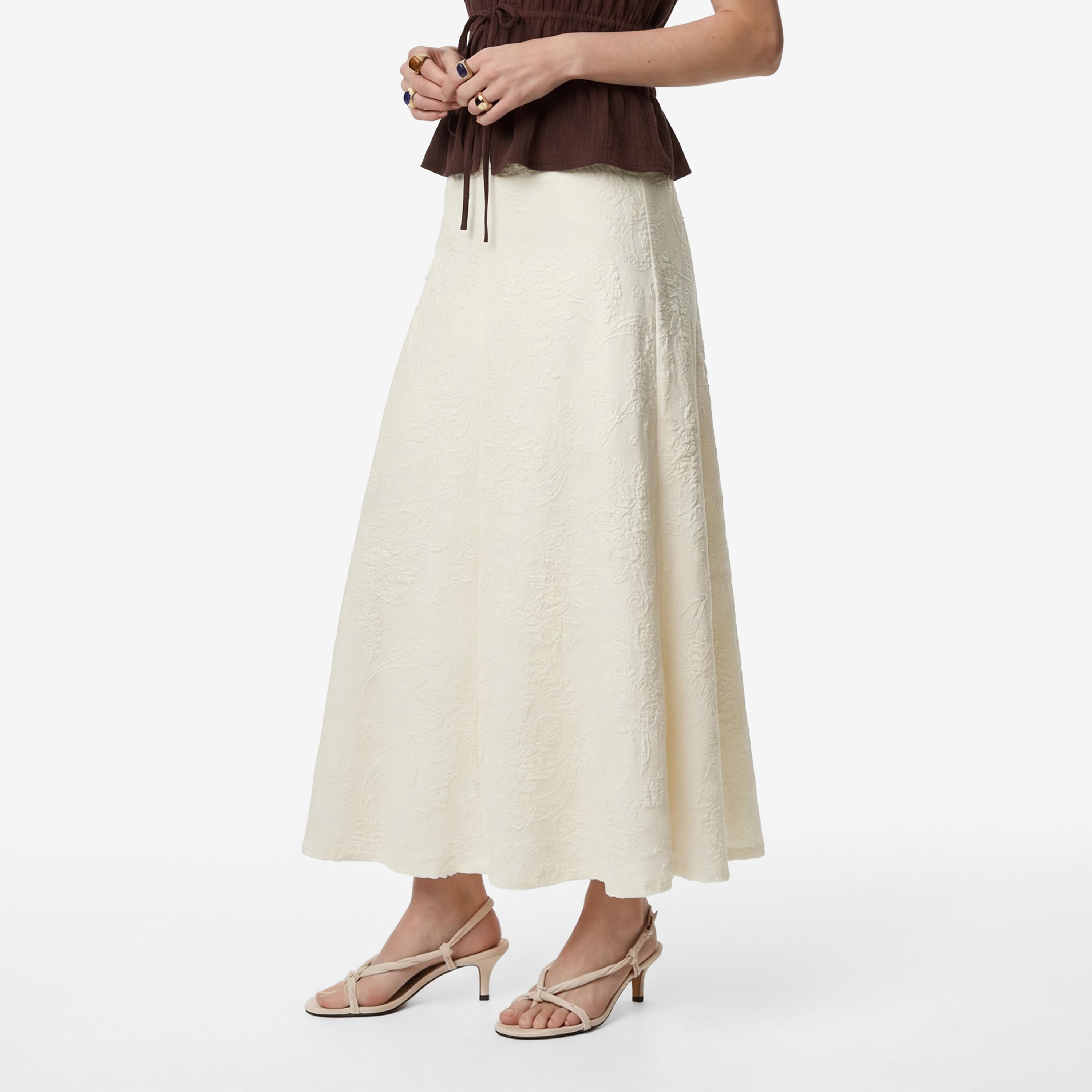 KOTON Cream Floral Textured A-Line Women's Maxi Skirt-women-clothing-bottoms-skirts-image-3