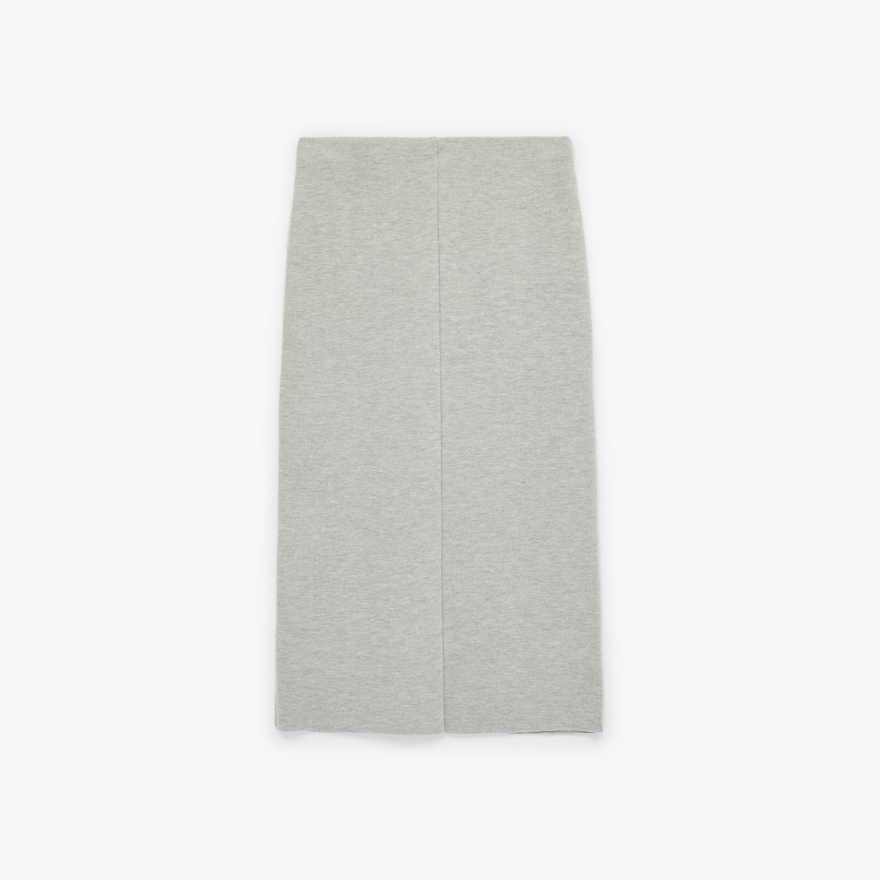 تنورة ماكسي نسائية قصة قلم الرصاص (بنسل) بلون رمادي فاتح من كوتون-women-clothing-bottoms-skirts-image-4