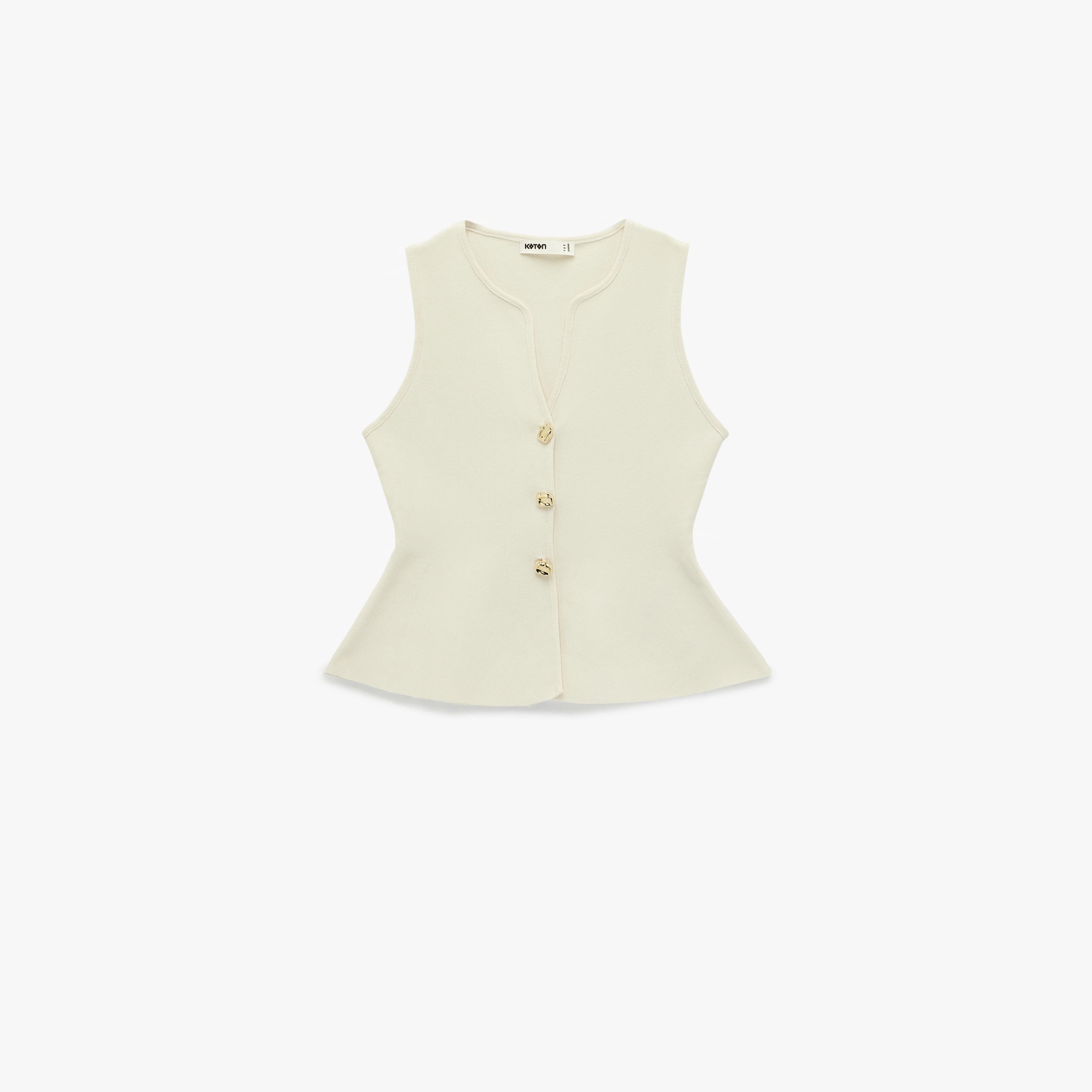 KOTON Beige Women's Waistcoat-women-winterwear-coatsandjackets-waistcoats-image-4