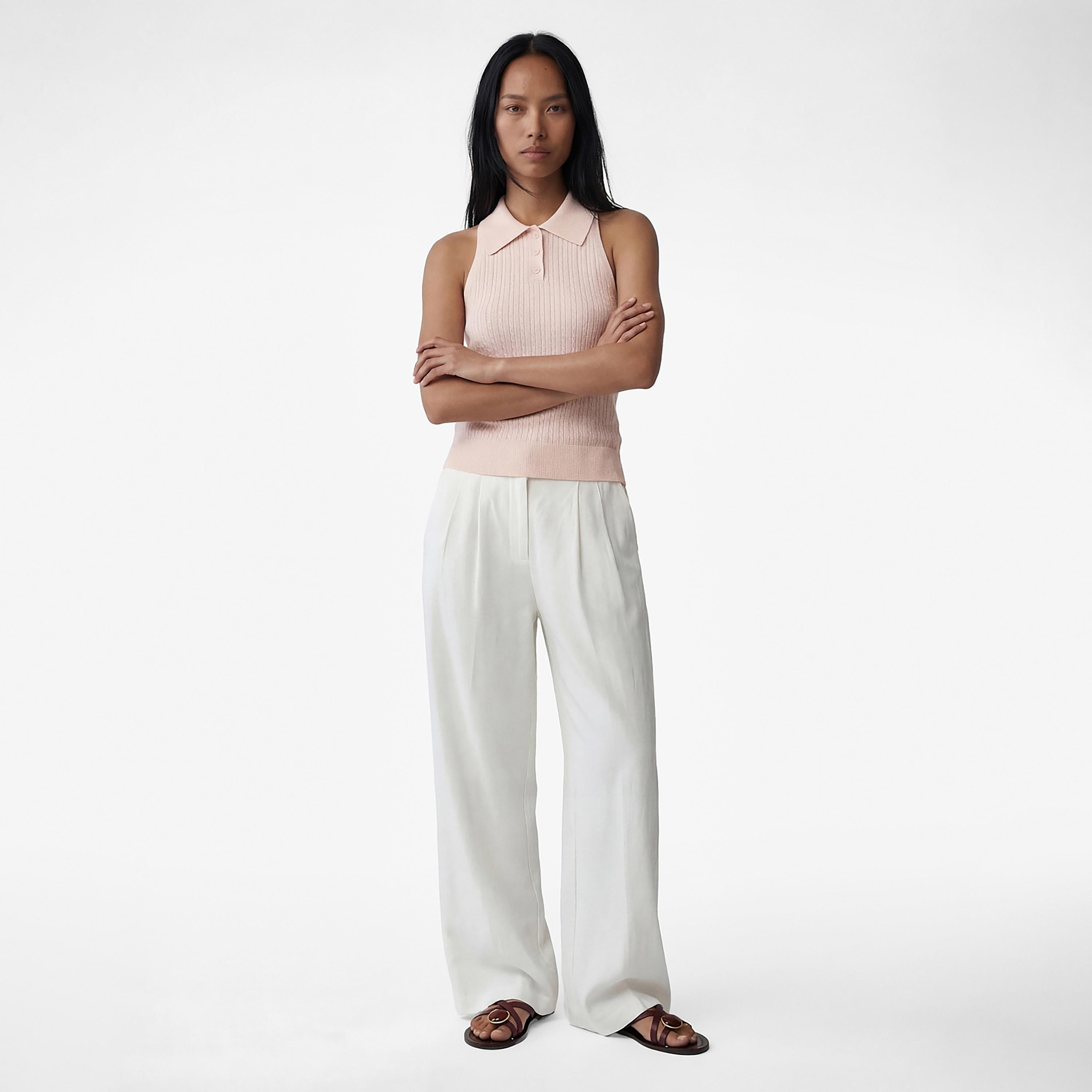 توب نسائي محبوك بضفائر وبياقة قميص بلون وردي من كوتون-women-clothing-shirtsandblouses-blouses-image-2