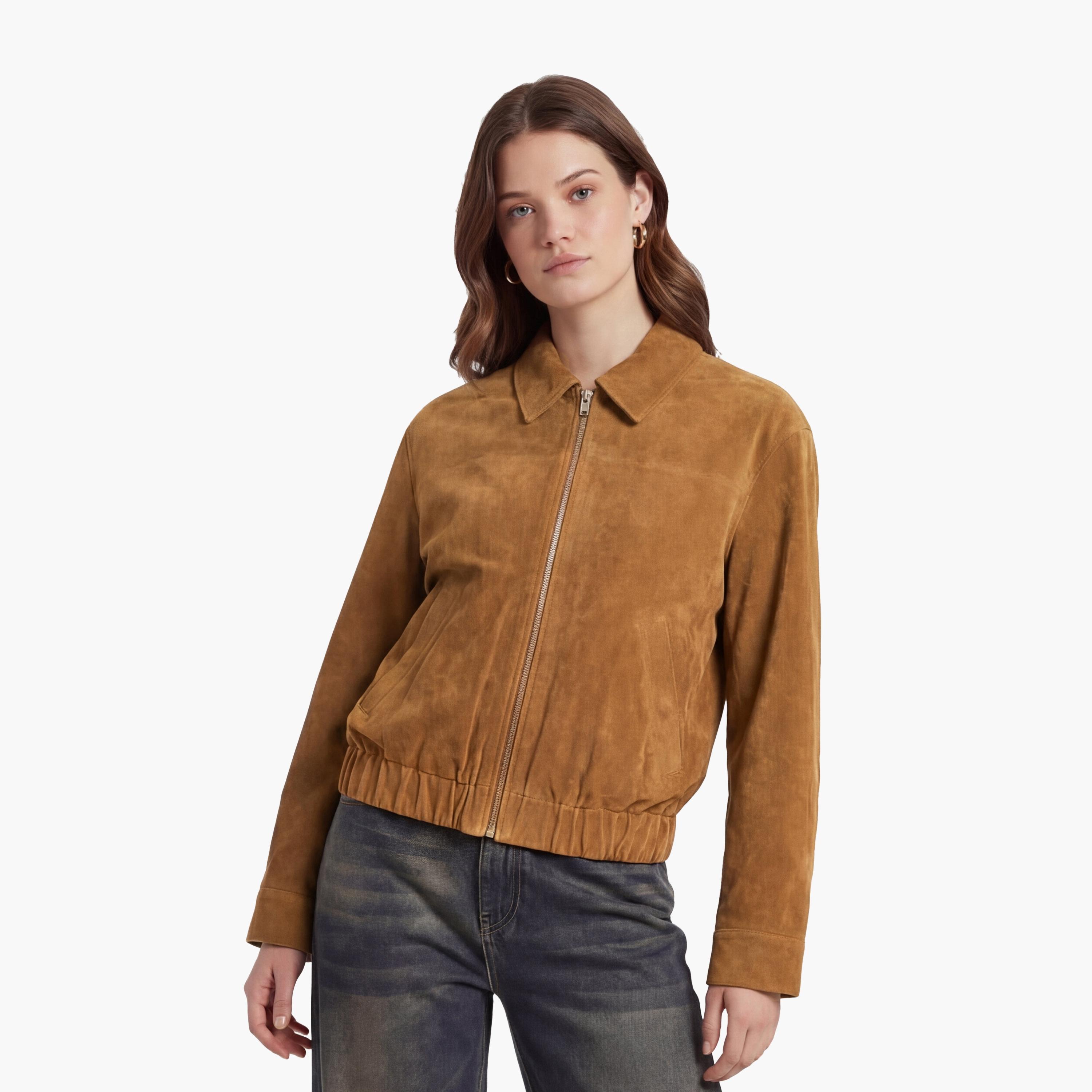 KOTON Brown Suede Collared Women's Jacket-women-winterwear-coatsandjackets-jackets-image-1
