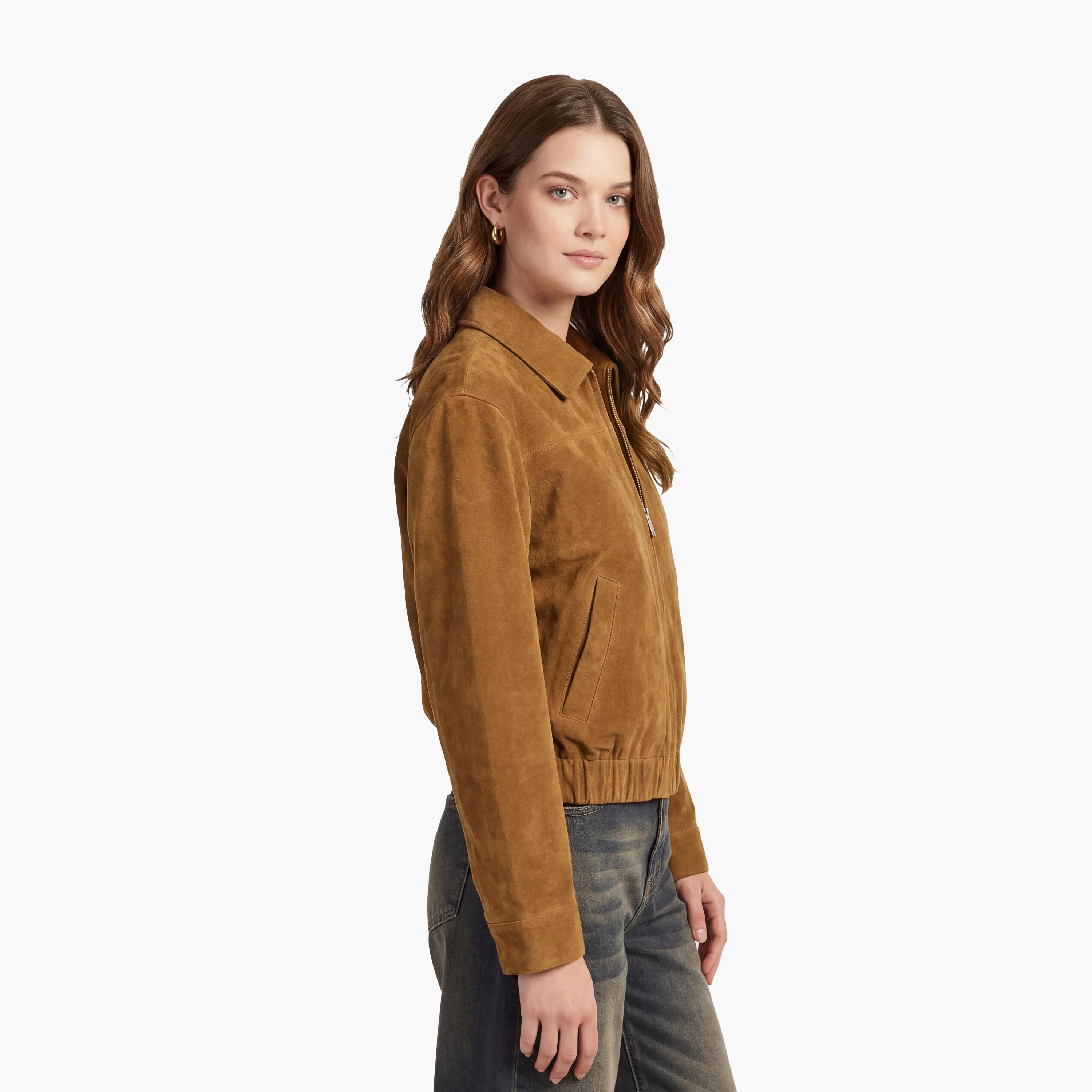 KOTON Brown Suede Collared Women's Jacket-women-winterwear-coatsandjackets-jackets-image-3
