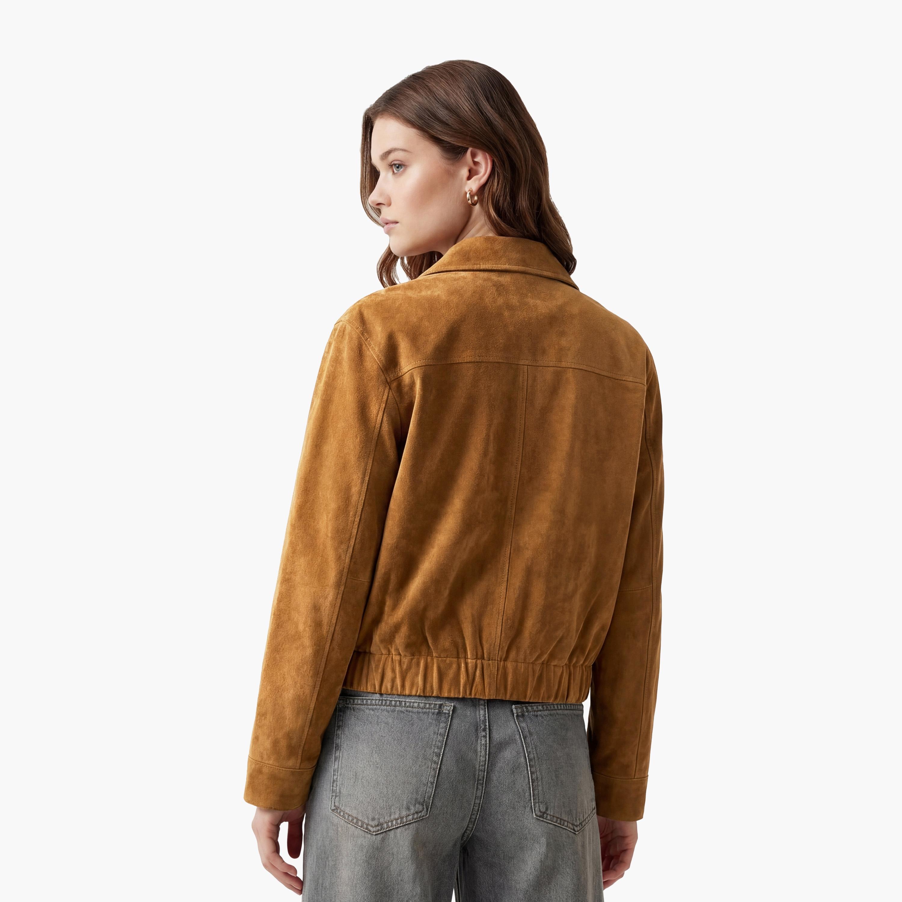 KOTON Brown Suede Collared Women's Jacket-women-winterwear-coatsandjackets-jackets-image-4