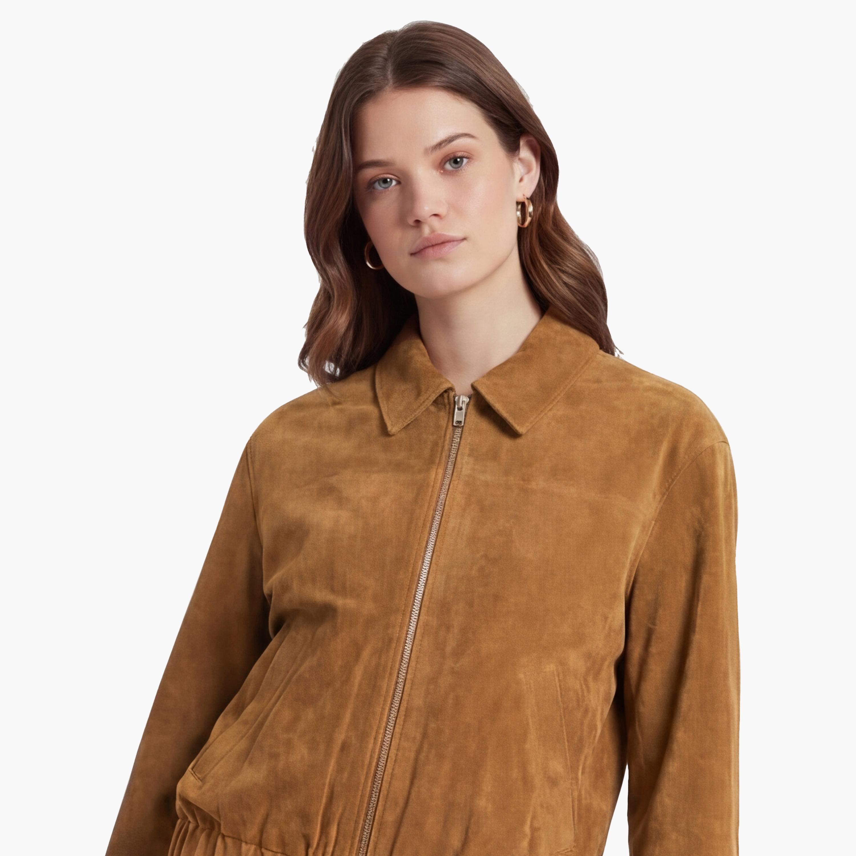 KOTON Brown Suede Collared Women's Jacket-women-winterwear-coatsandjackets-jackets-image-5