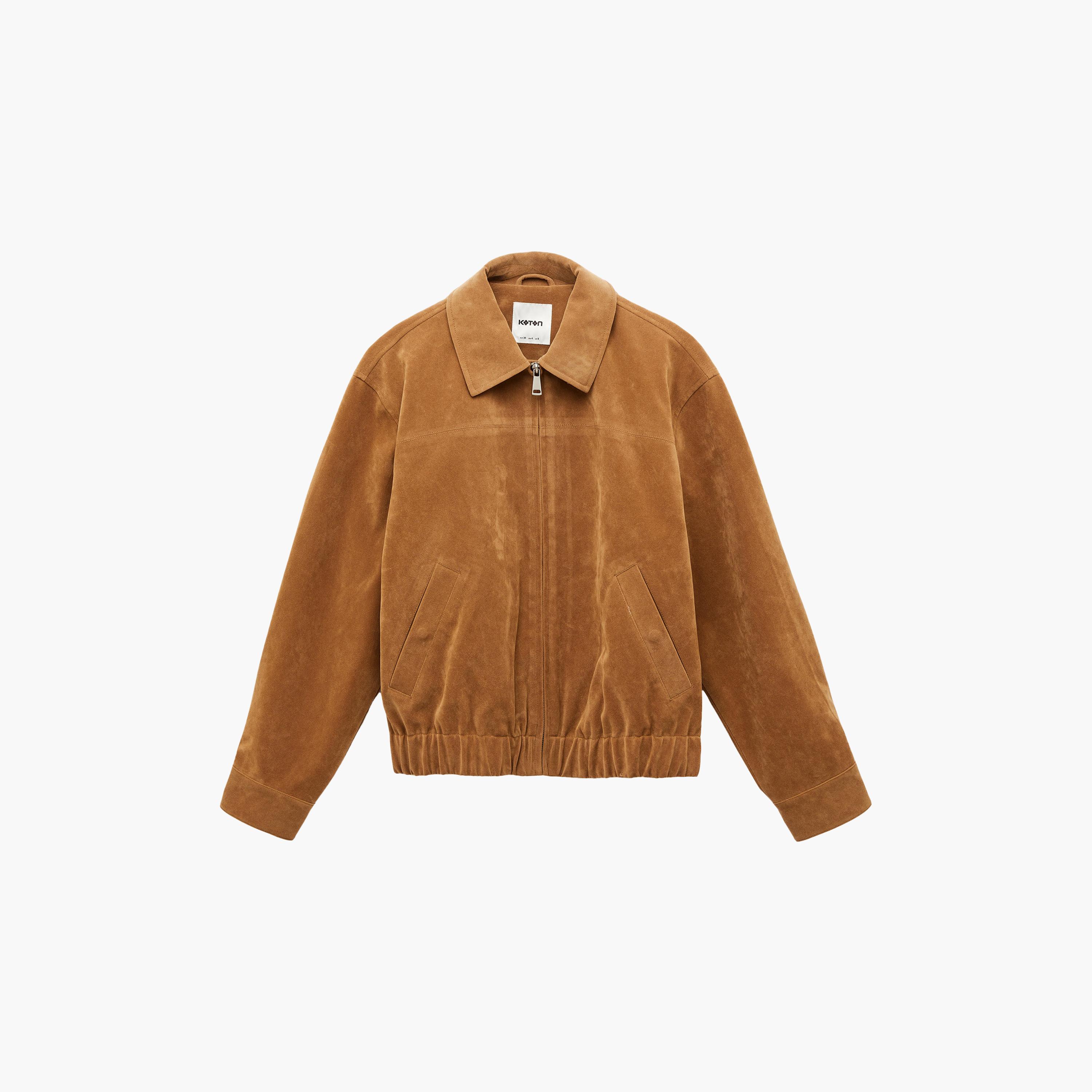 KOTON Brown Suede Collared Women's Jacket-women-winterwear-coatsandjackets-jackets-image-6
